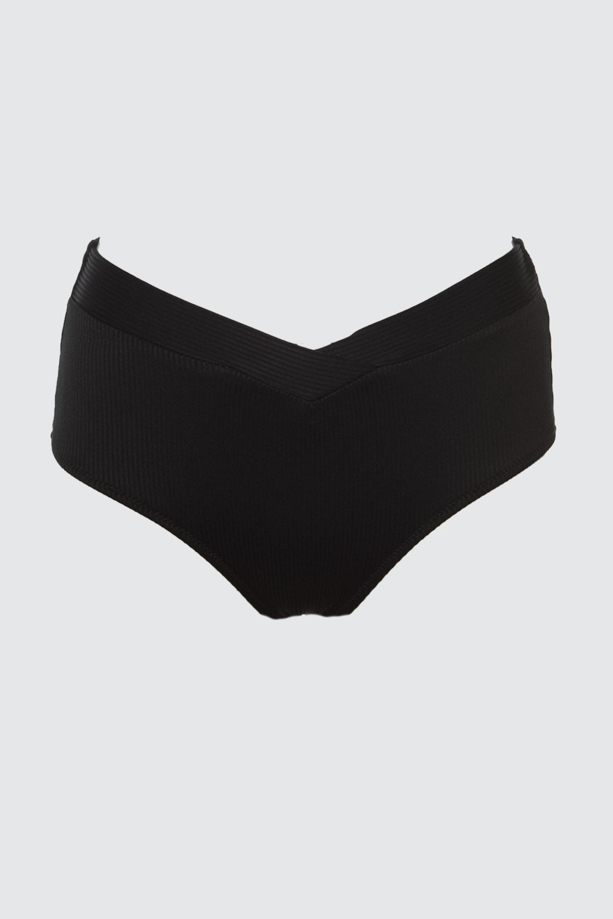 Black Plain High Waist Bikini Bottom, Black, large image number 4