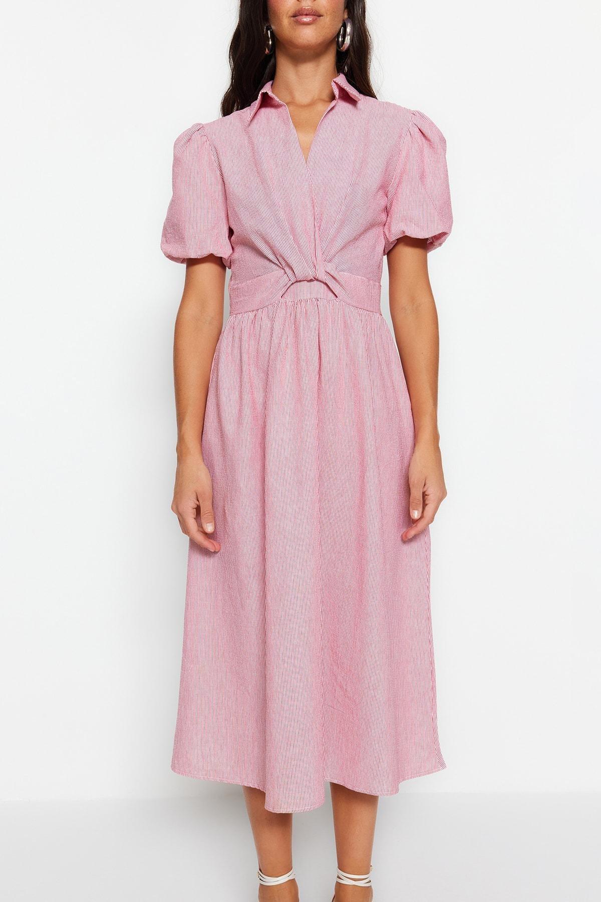 Pink Collared Striped Skater Dress, , large image number 2