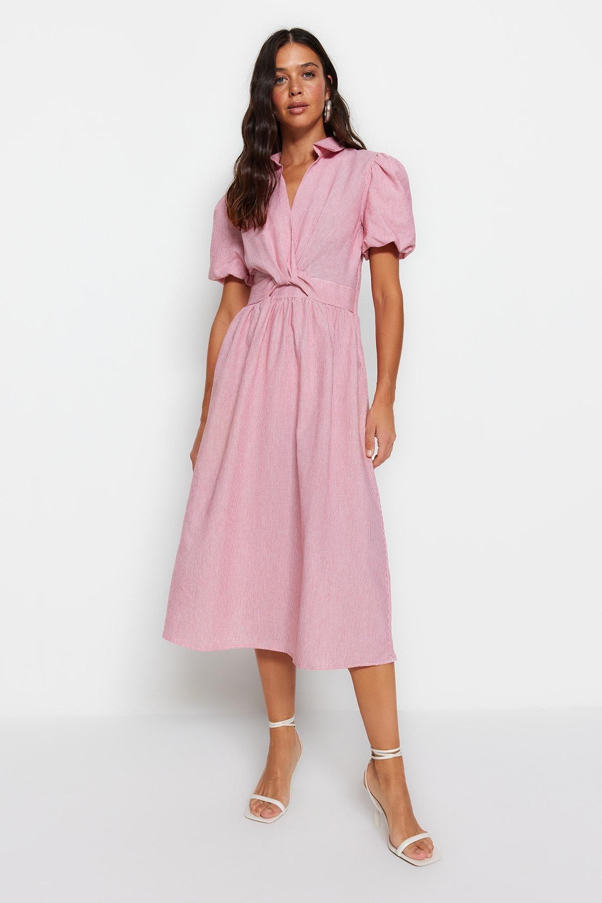 Pink Collared Striped Skater Dress, , large image number 4