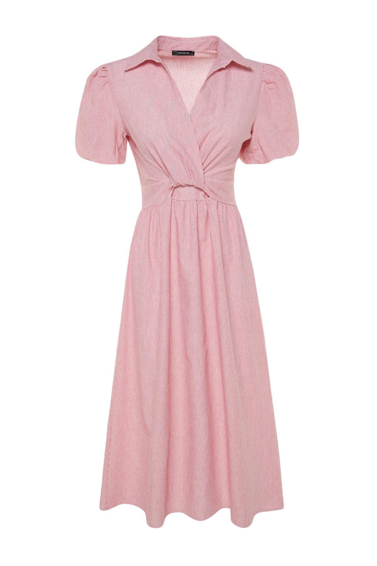 Pink Collared Striped Skater Dress, , large image number 5