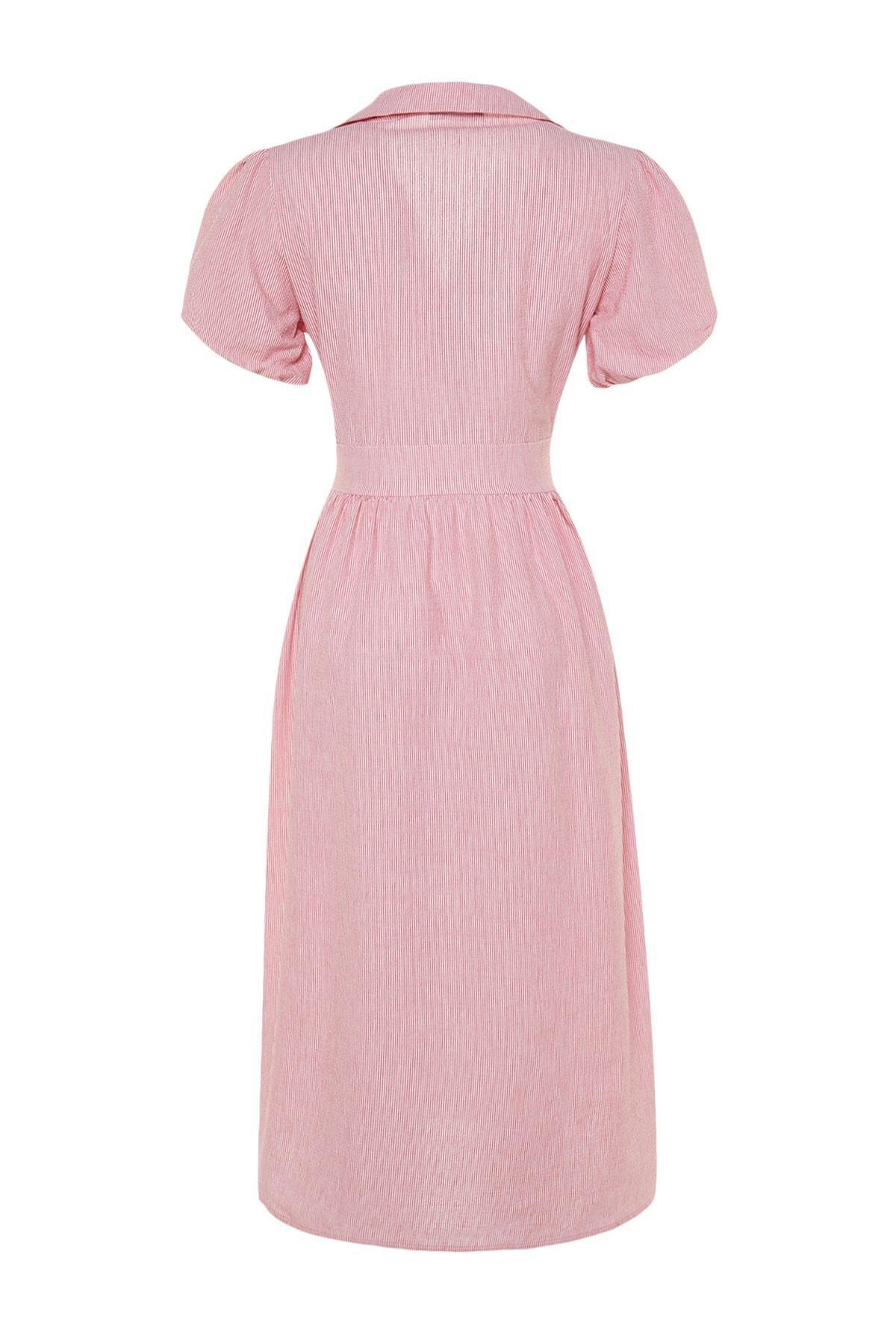 Pink Collared Striped Skater Dress, , large image number 7