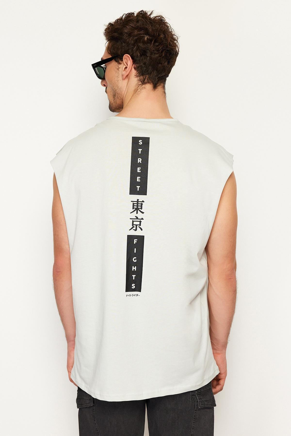 Grey Oversize Printed Athlete T-Shirt, , medium