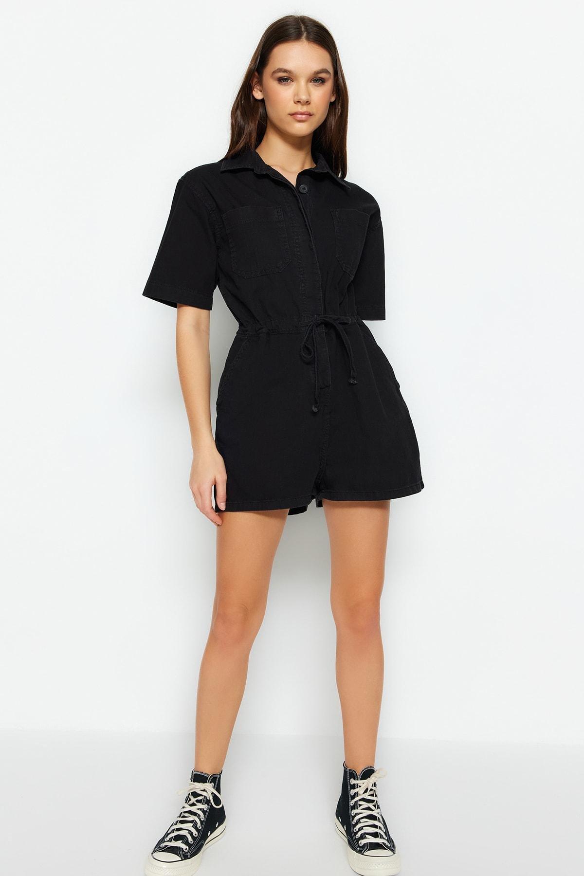 Black Shirt Collar Relaxed Jumpsuit, , large image number 2