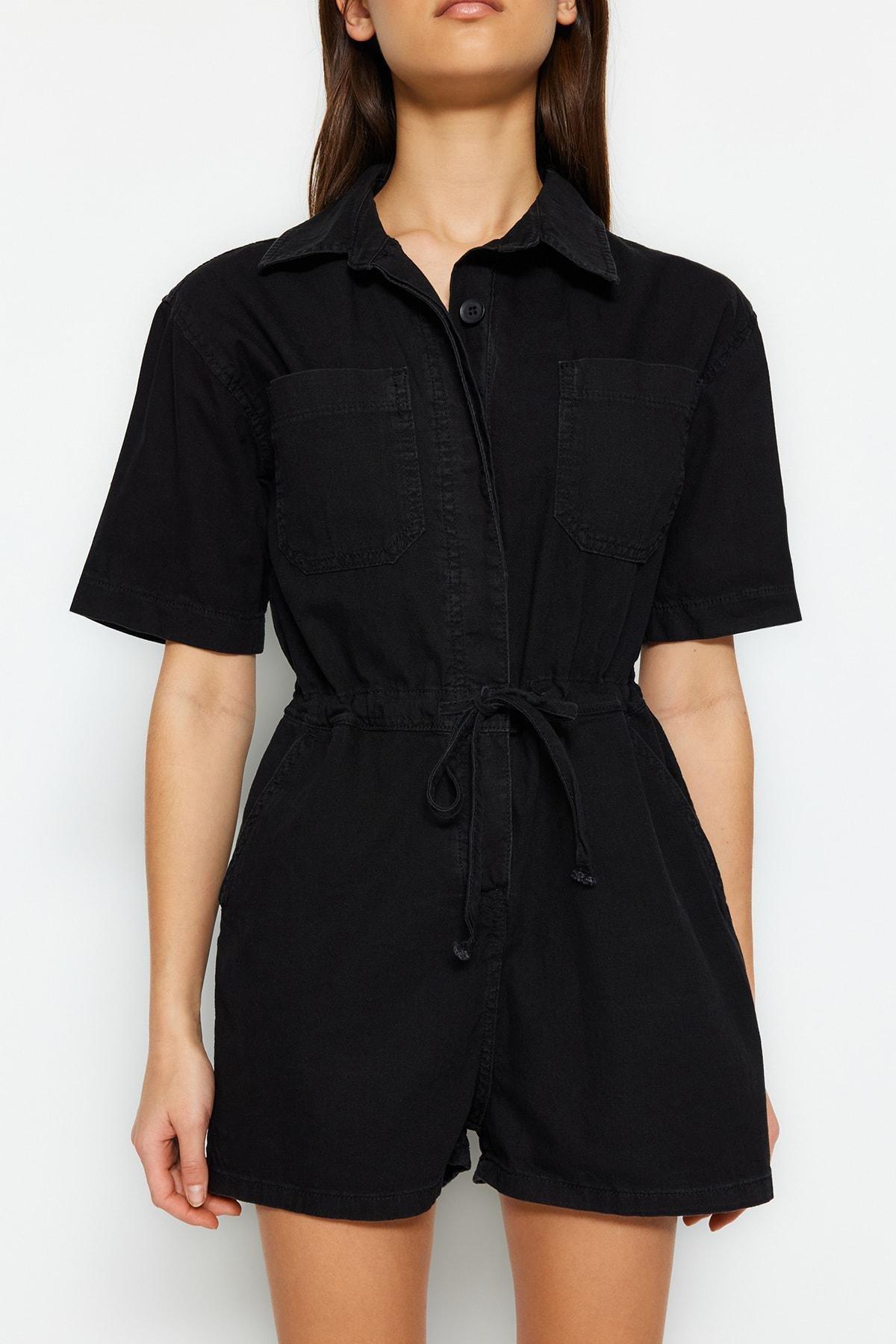 Black Shirt Collar Relaxed Jumpsuit, , large image number 3