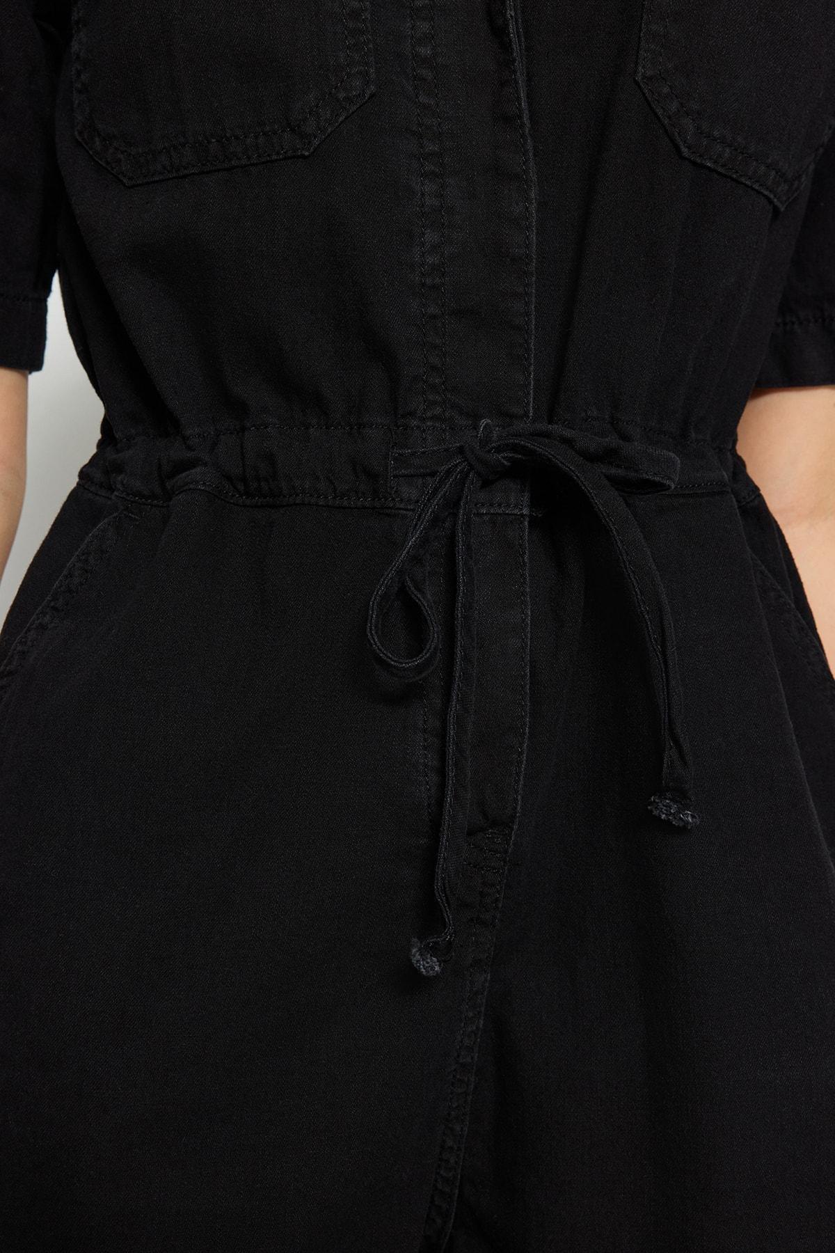 Black Shirt Collar Relaxed Jumpsuit, , large image number 4