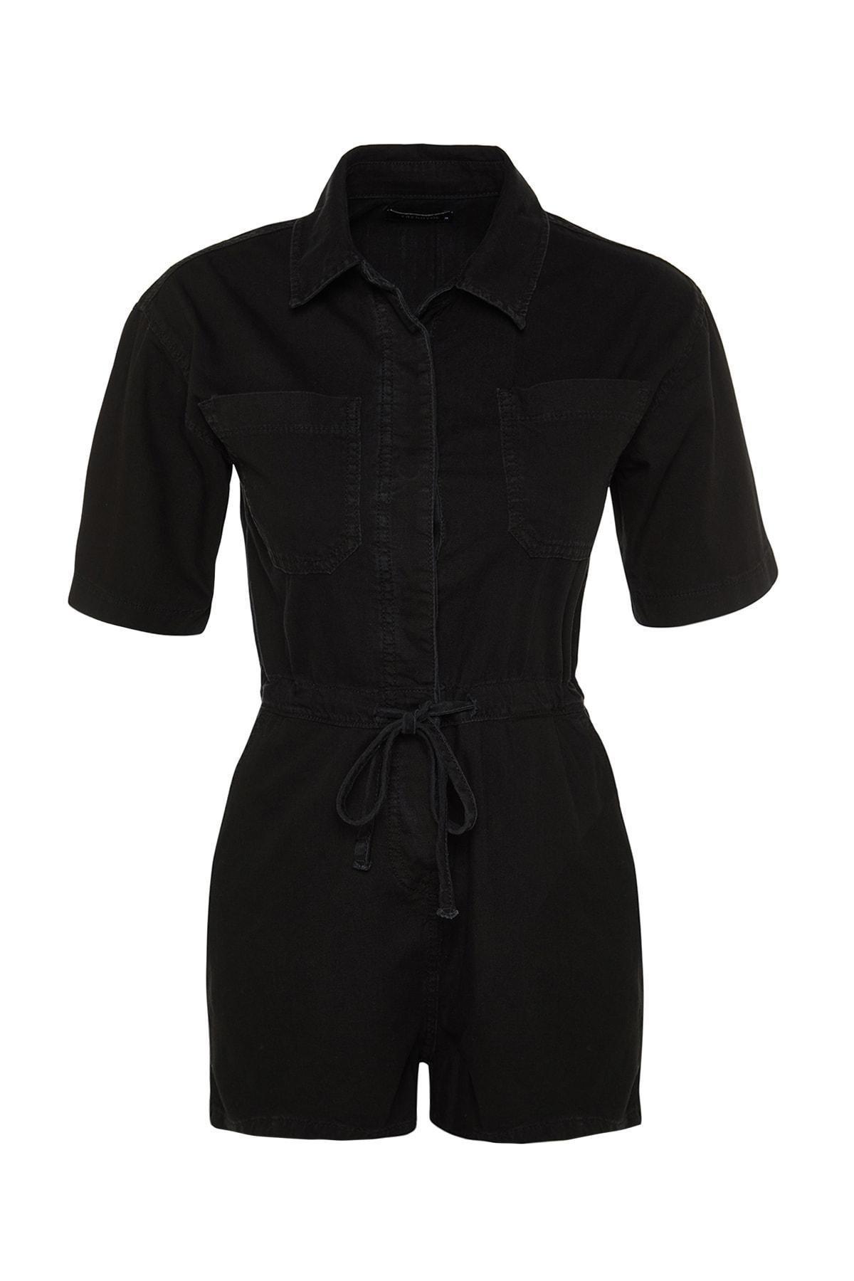 Black Shirt Collar Relaxed Jumpsuit, , large image number 5