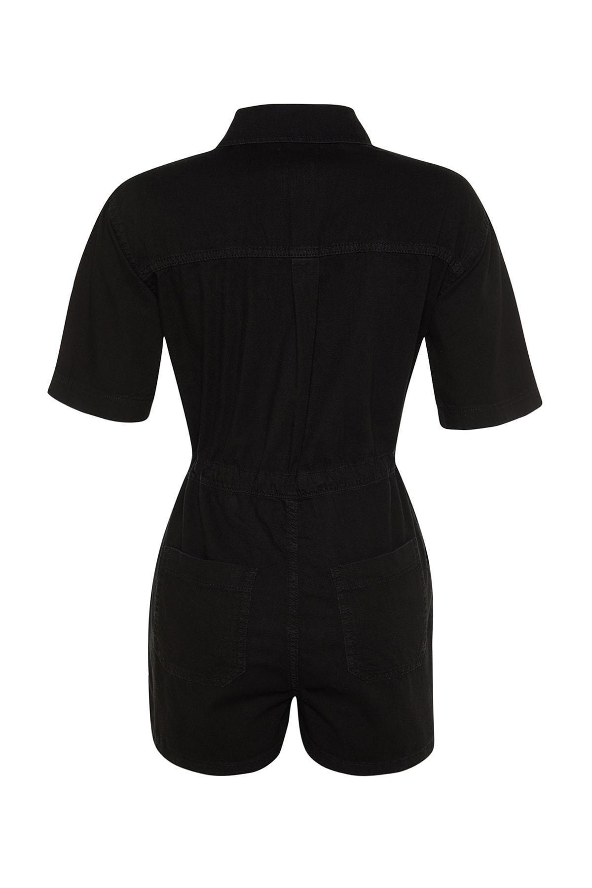 Black Shirt Collar Relaxed Jumpsuit, , large image number 7