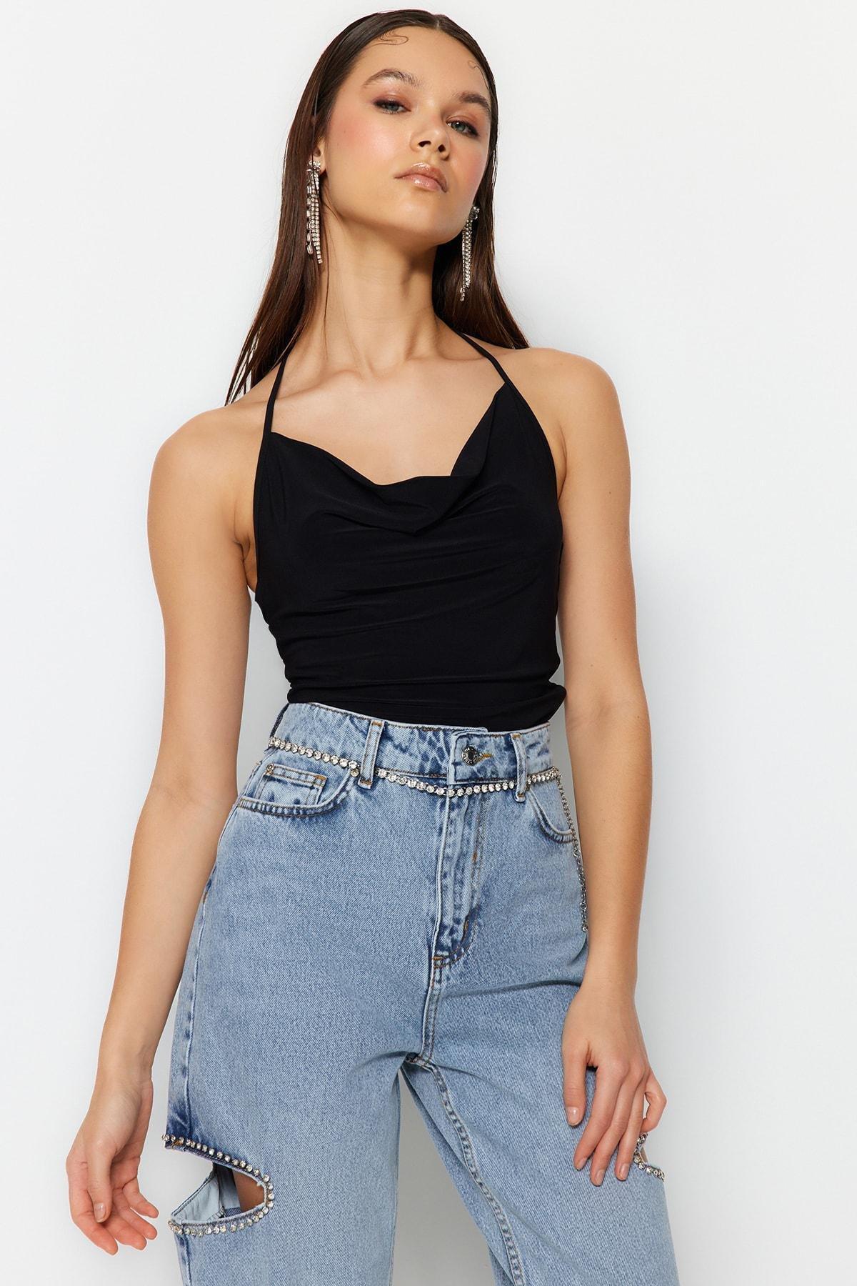 Black Cowl Neck Bodysuit, , large image number 2