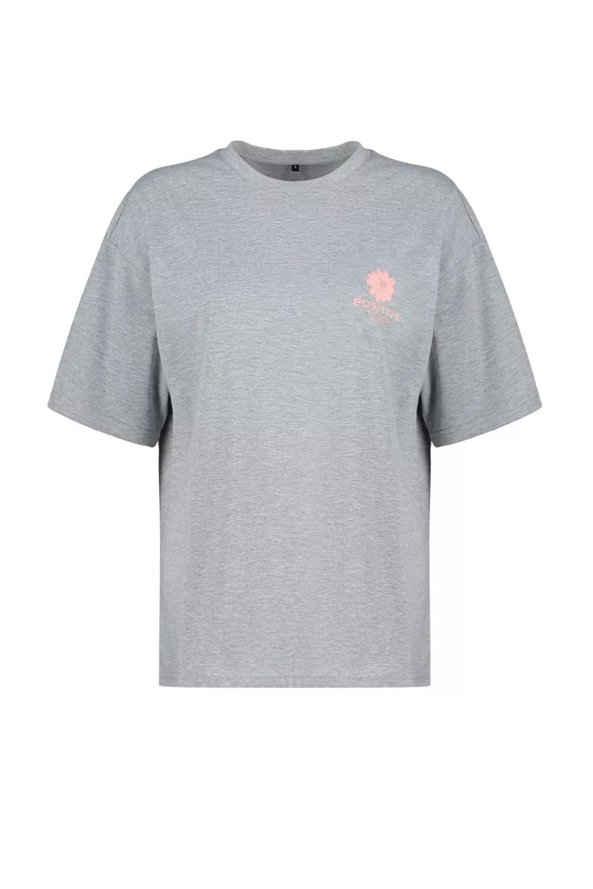 Grey Melange Printed Oversize Crew-Neck T-Shirt, C101_1656, large image number 8