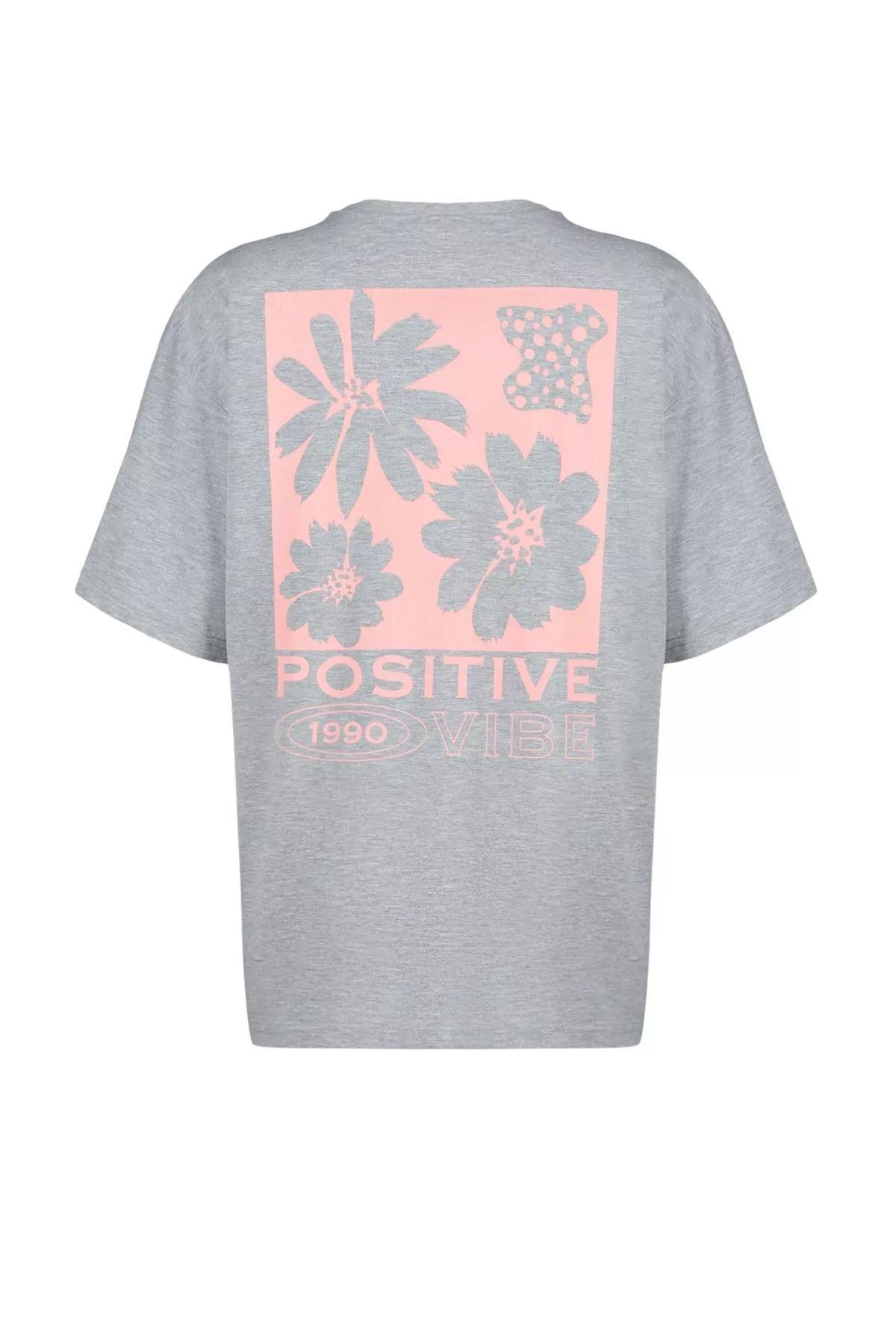 Grey Melange Printed Oversize Crew-Neck T-Shirt, C101_1656, large image number 9