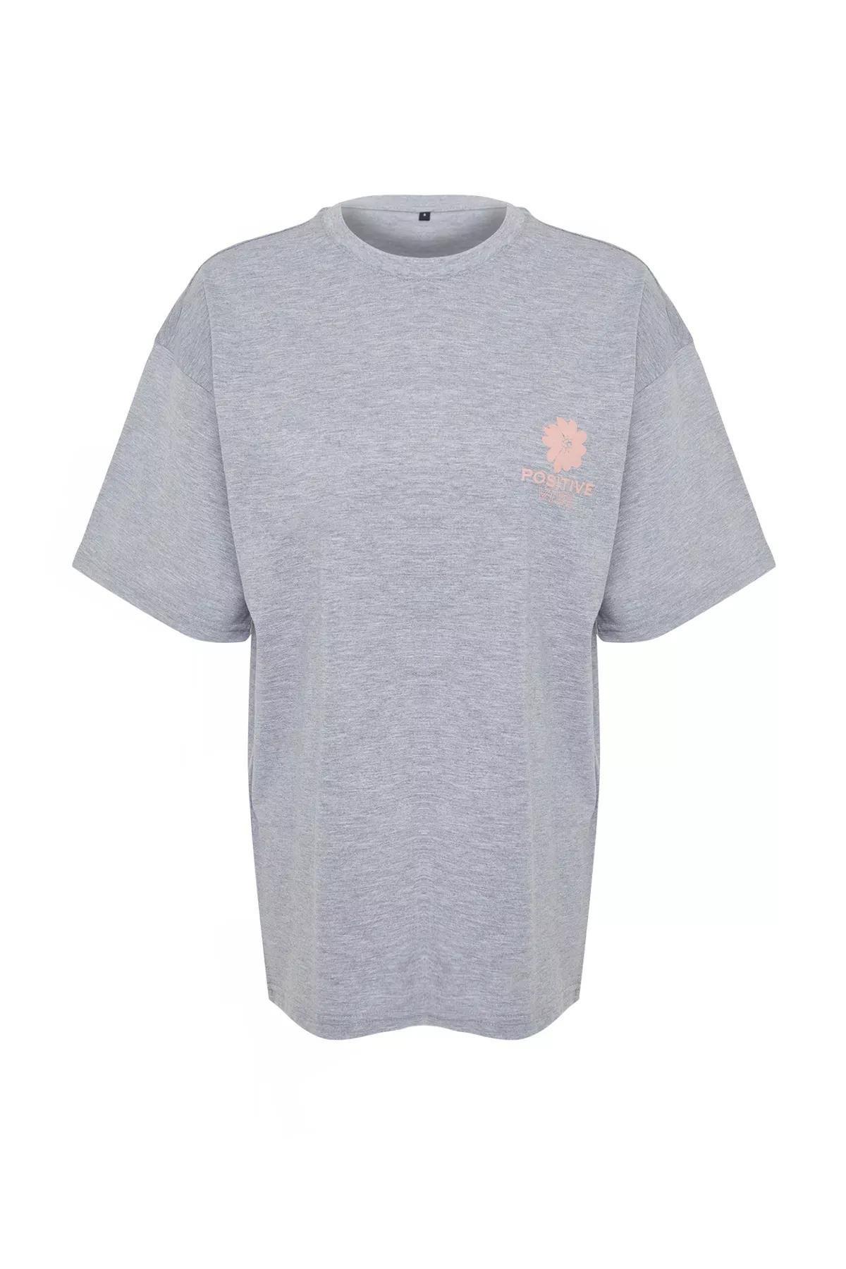 Grey Melange Printed Oversize Crew-Neck T-Shirt, C101_1656, large image number 10