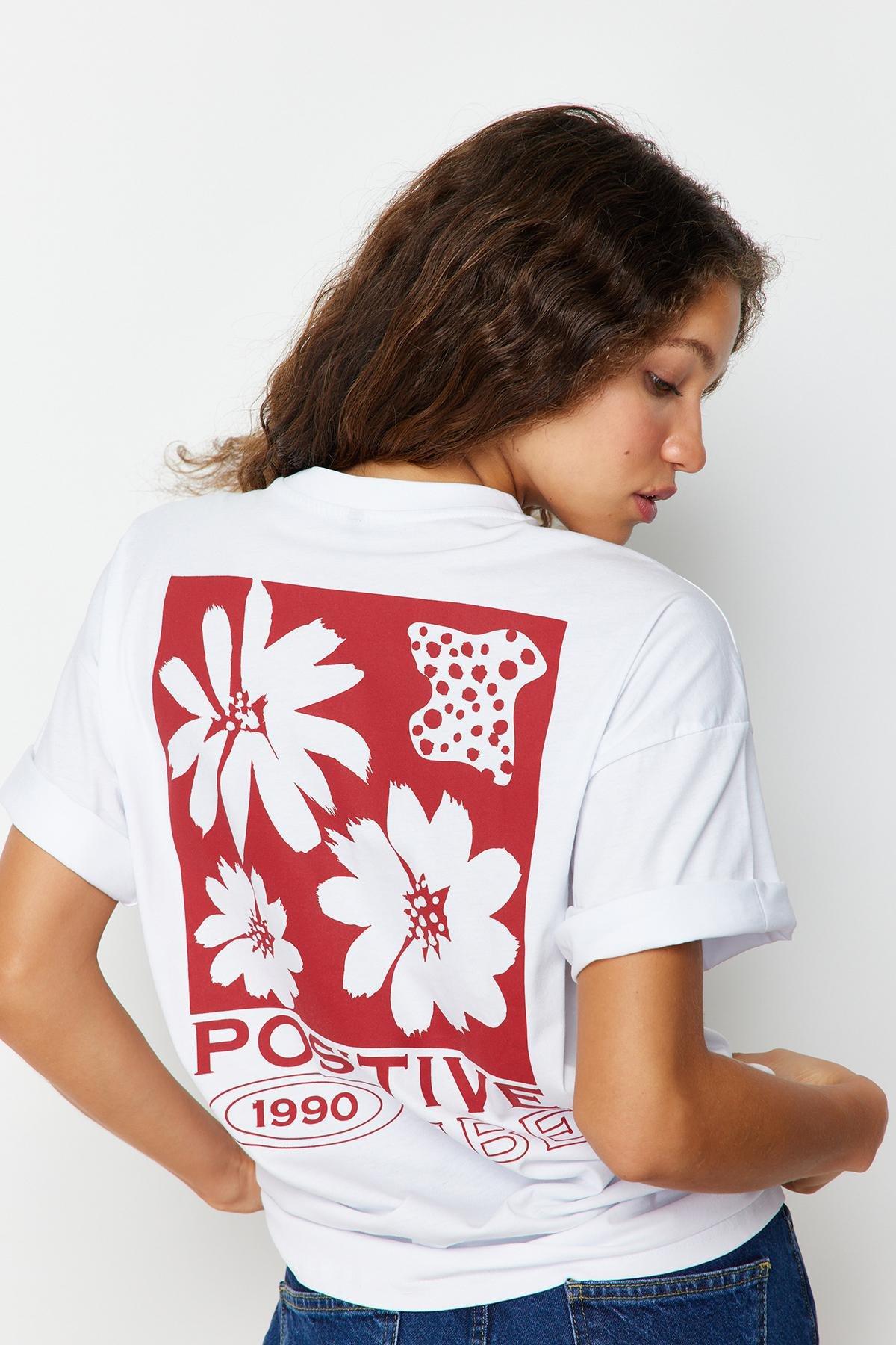 Red Floral Oversize T-Shirt, , large image number 0