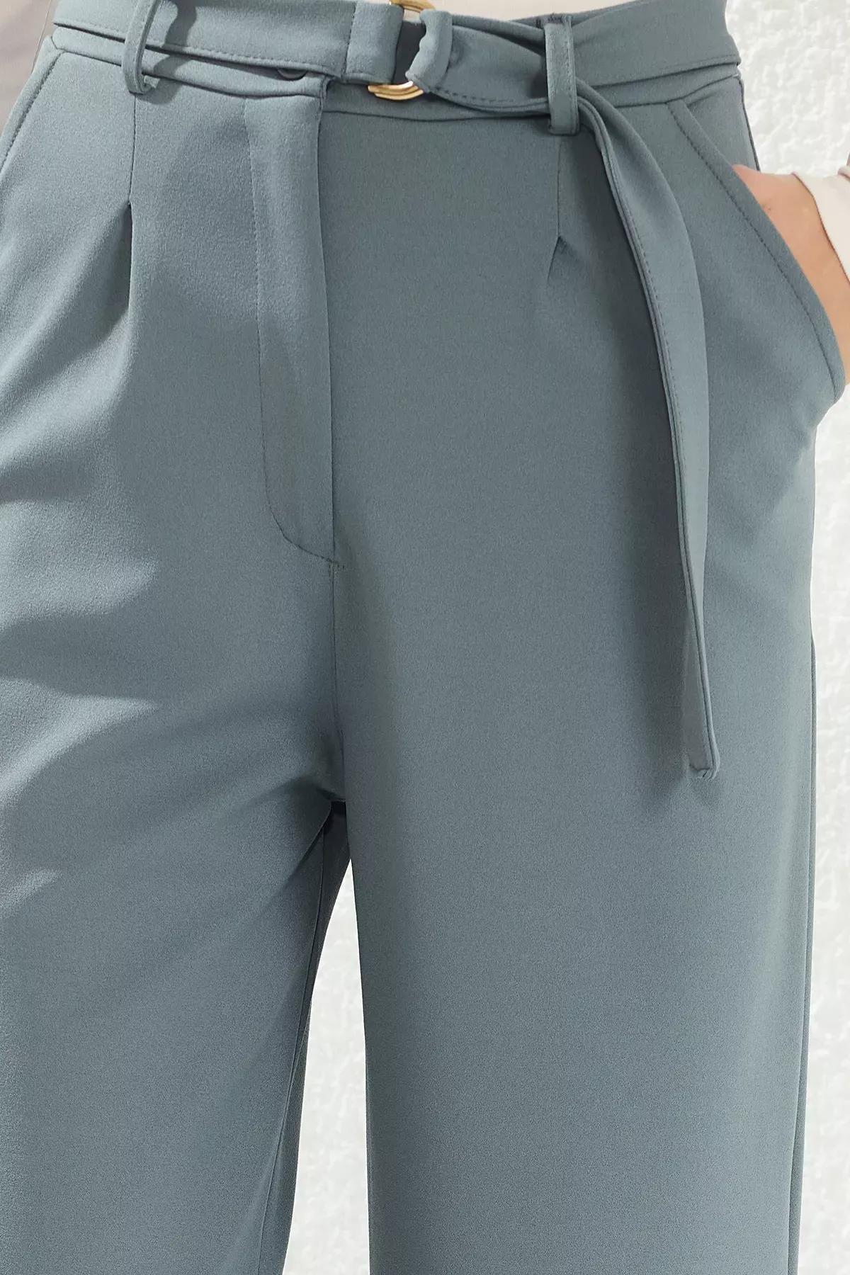 Grey Belted Wide leg High-Waist Trousers, , large image number 2
