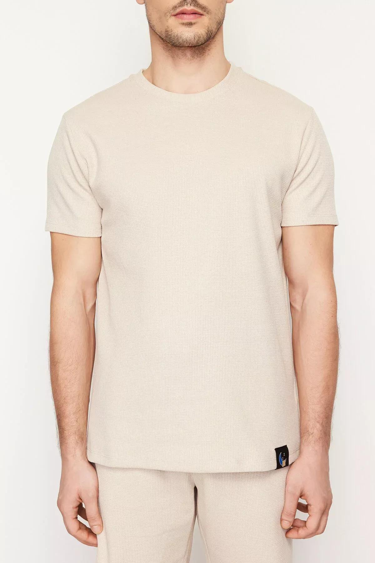 Beige Waffle Knitted Pyjamas Set, Beige, large image number 3