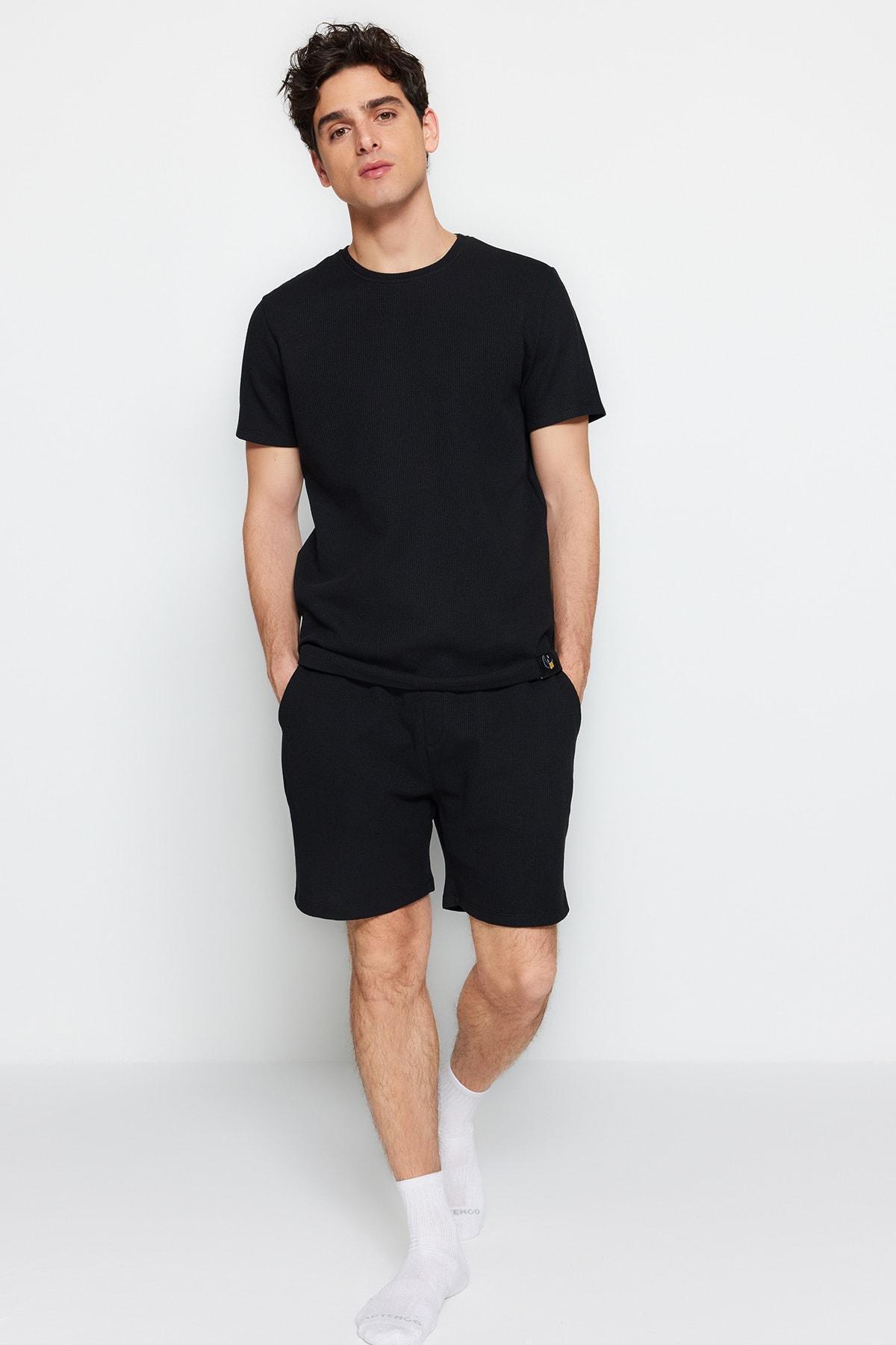 Black Crew Neck Pyjamas Set, , large image number 0