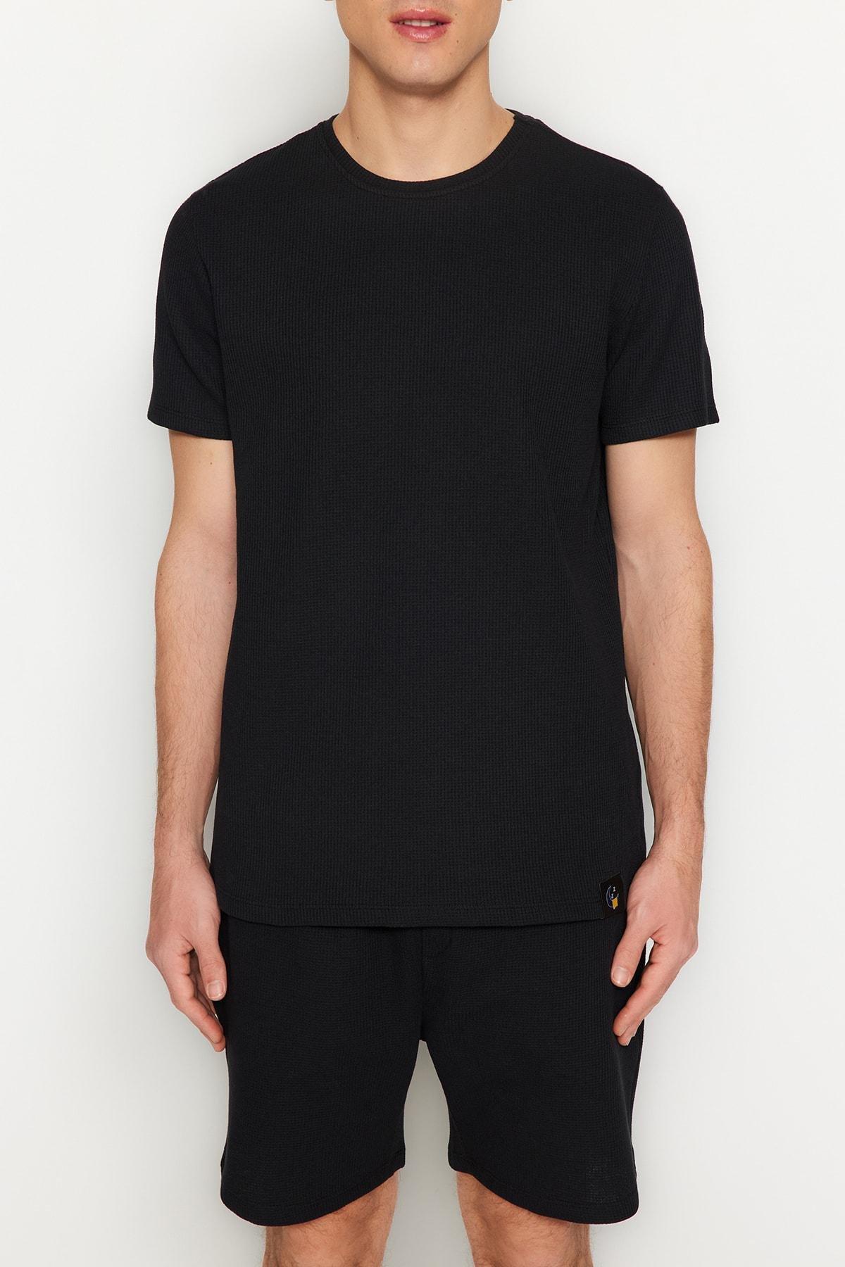 Black Crew Neck Pyjamas Set, , large image number 1