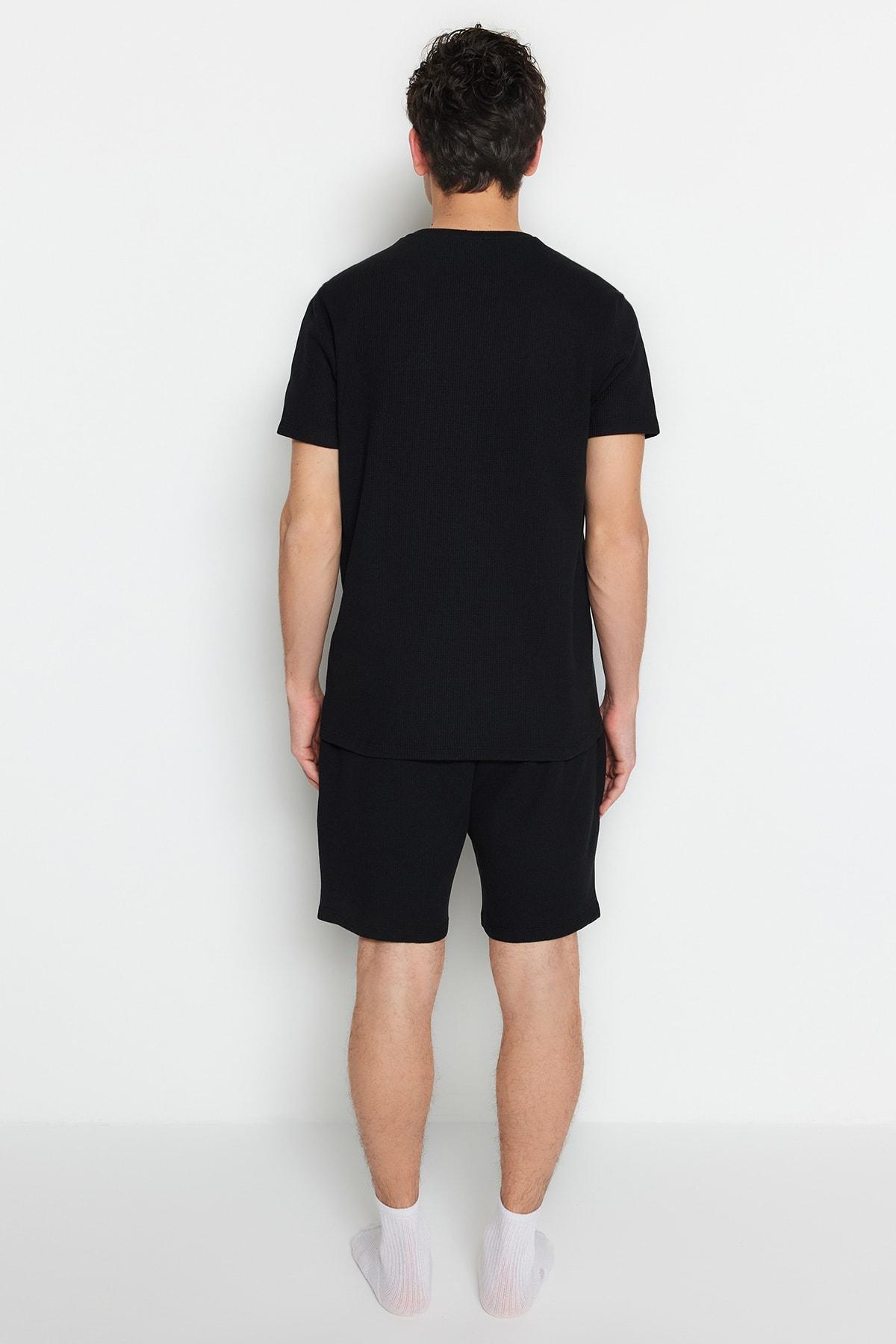 Black Crew Neck Pyjamas Set, , large image number 4