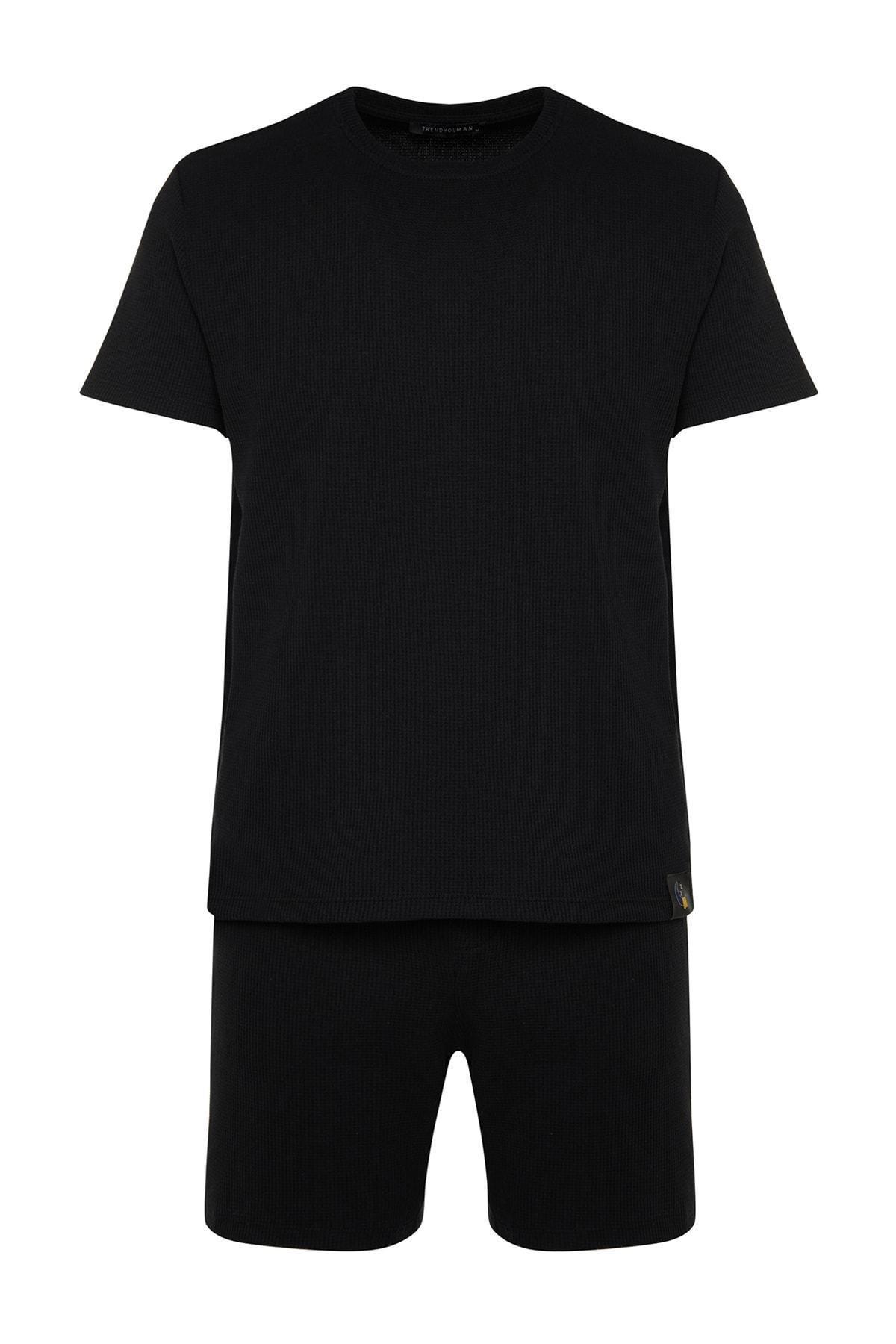 Black Crew Neck Pyjamas Set, , large image number 5