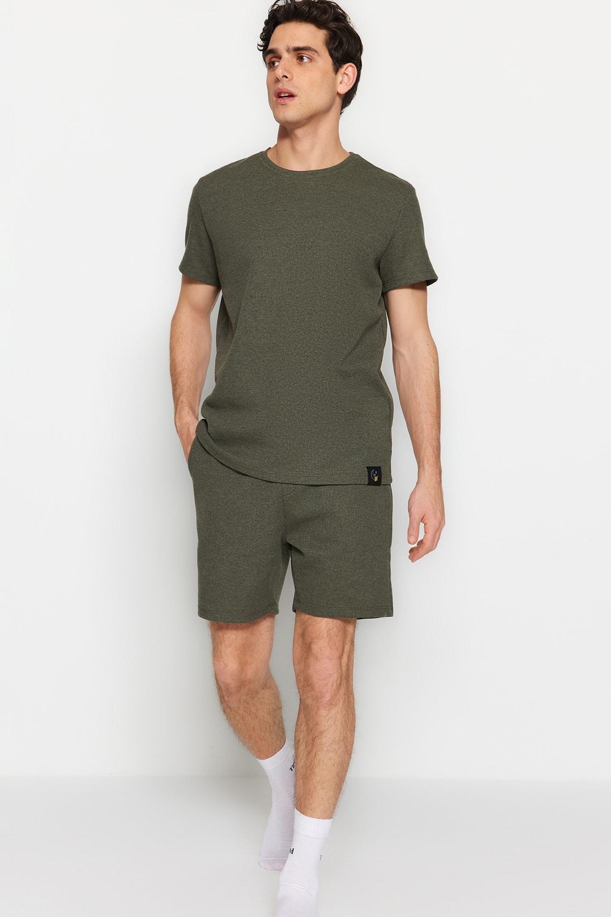 Khaki Crew Neck Pajama Set, Khaki, large image number 0