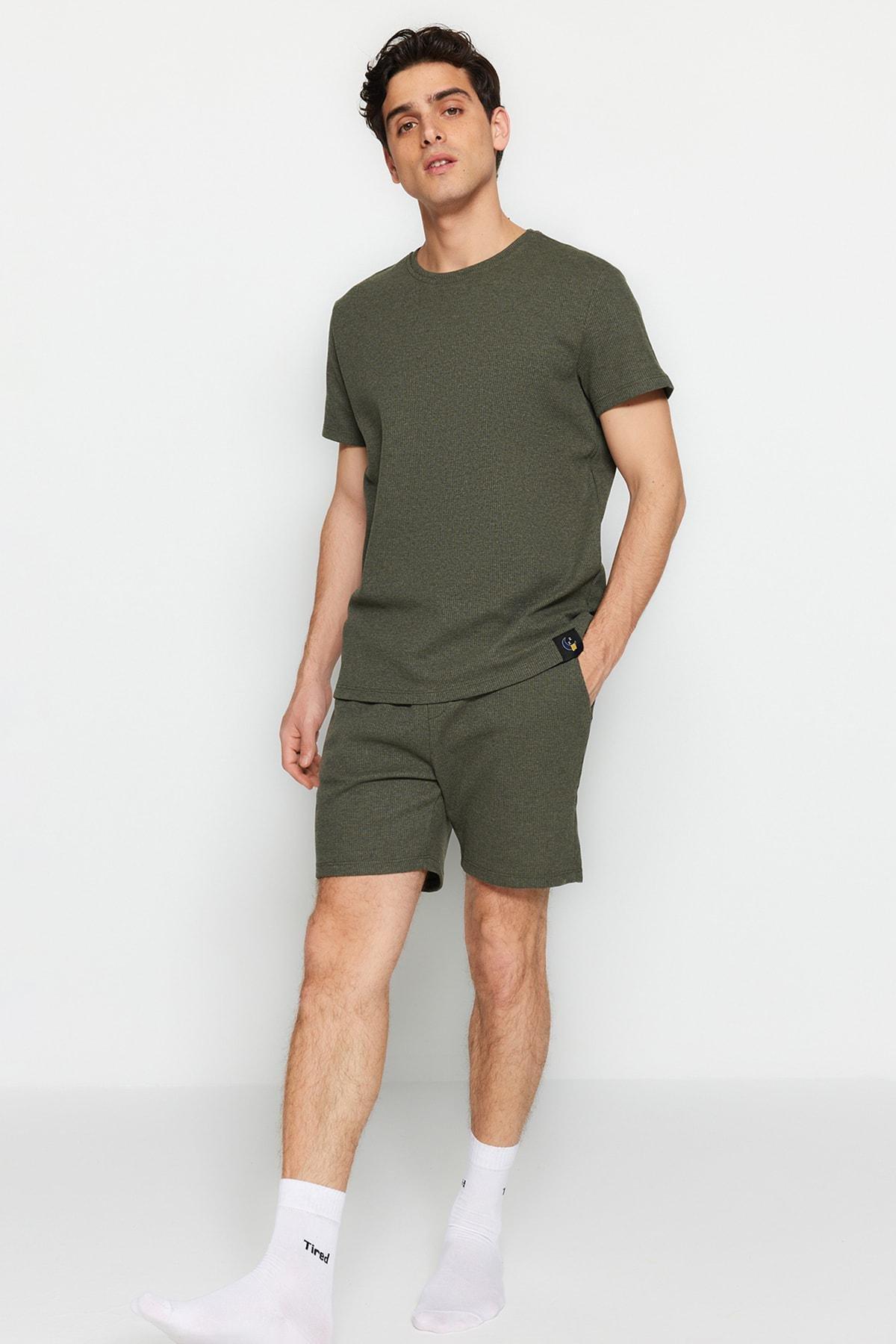 Khaki Crew Neck Pajama Set, Khaki, large image number 1