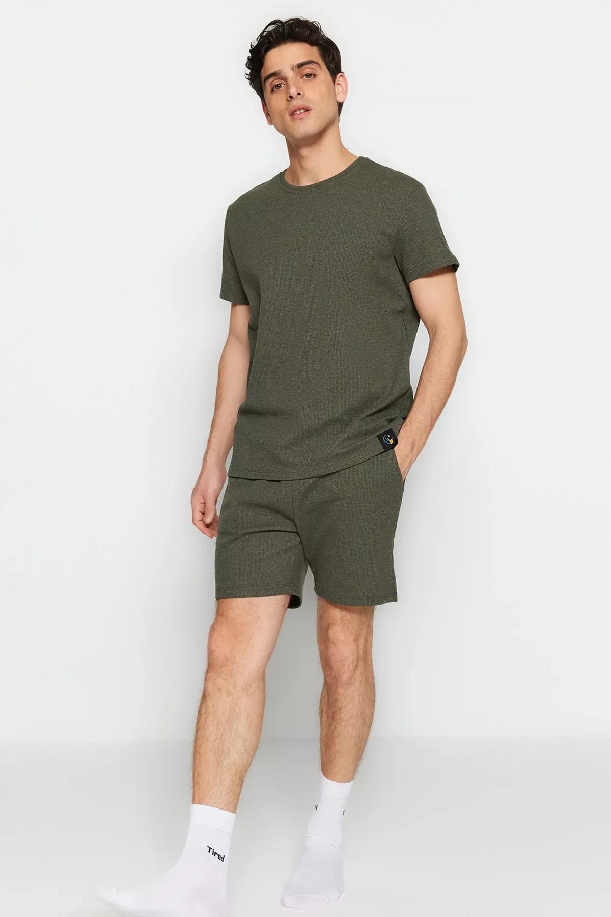 طقم بيجاما بفتحة رقبة مستديرة، كاكي, Khaki, large image number 1