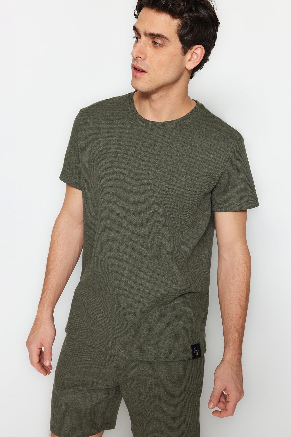 Khaki Crew Neck Pajama Set, Khaki, large image number 2