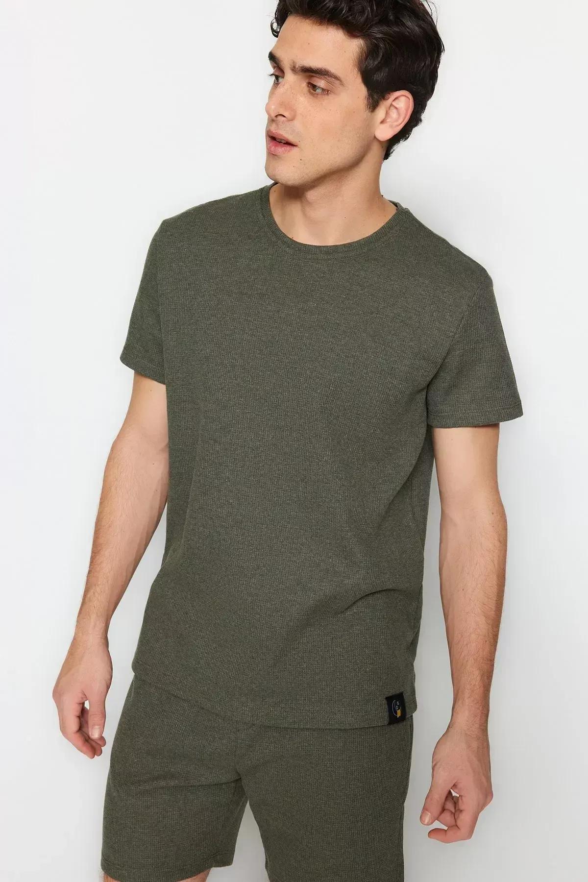طقم بيجاما بفتحة رقبة مستديرة، كاكي, Khaki, large image number 2