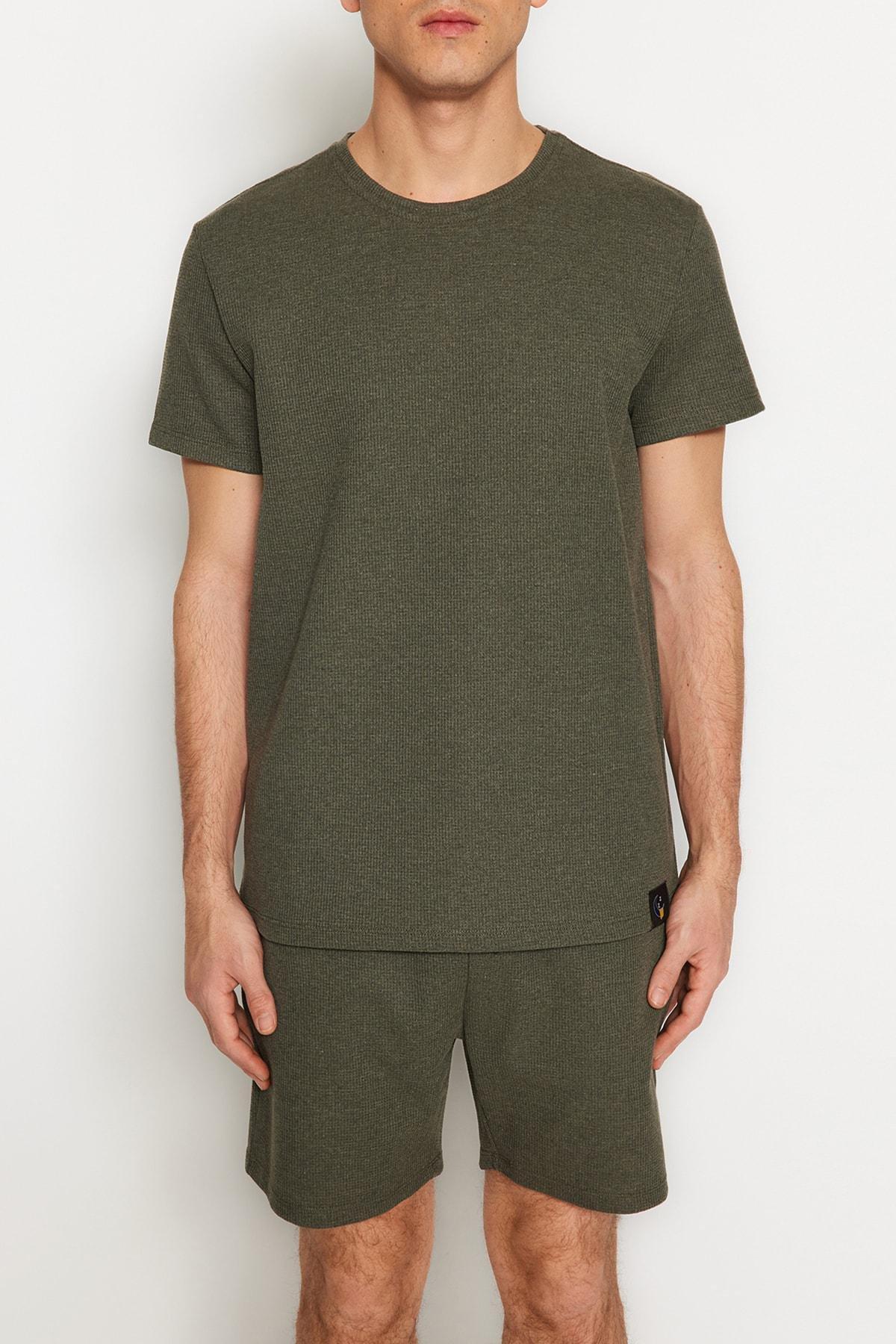 Khaki Crew Neck Pajama Set, Khaki, large image number 3