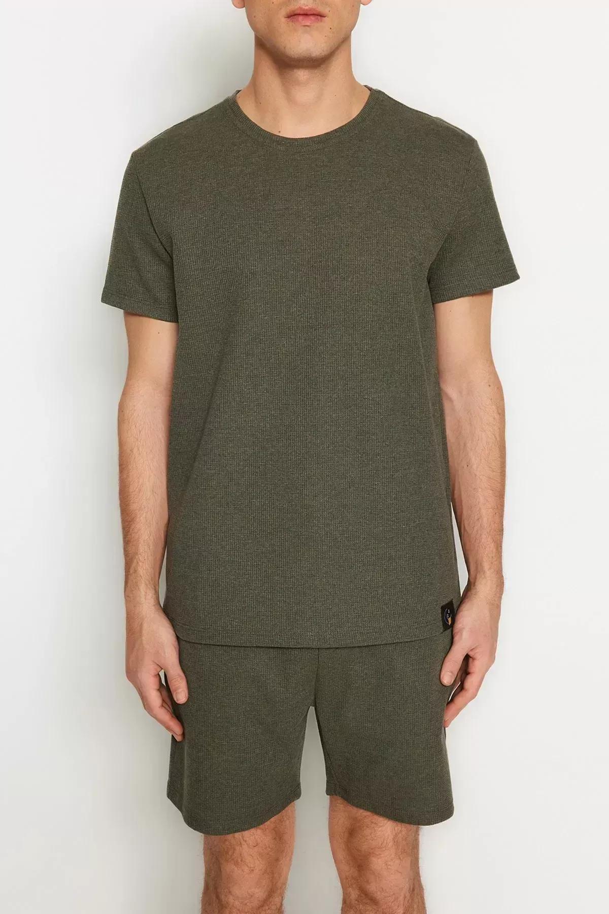 طقم بيجاما بفتحة رقبة مستديرة، كاكي, Khaki, large image number 3