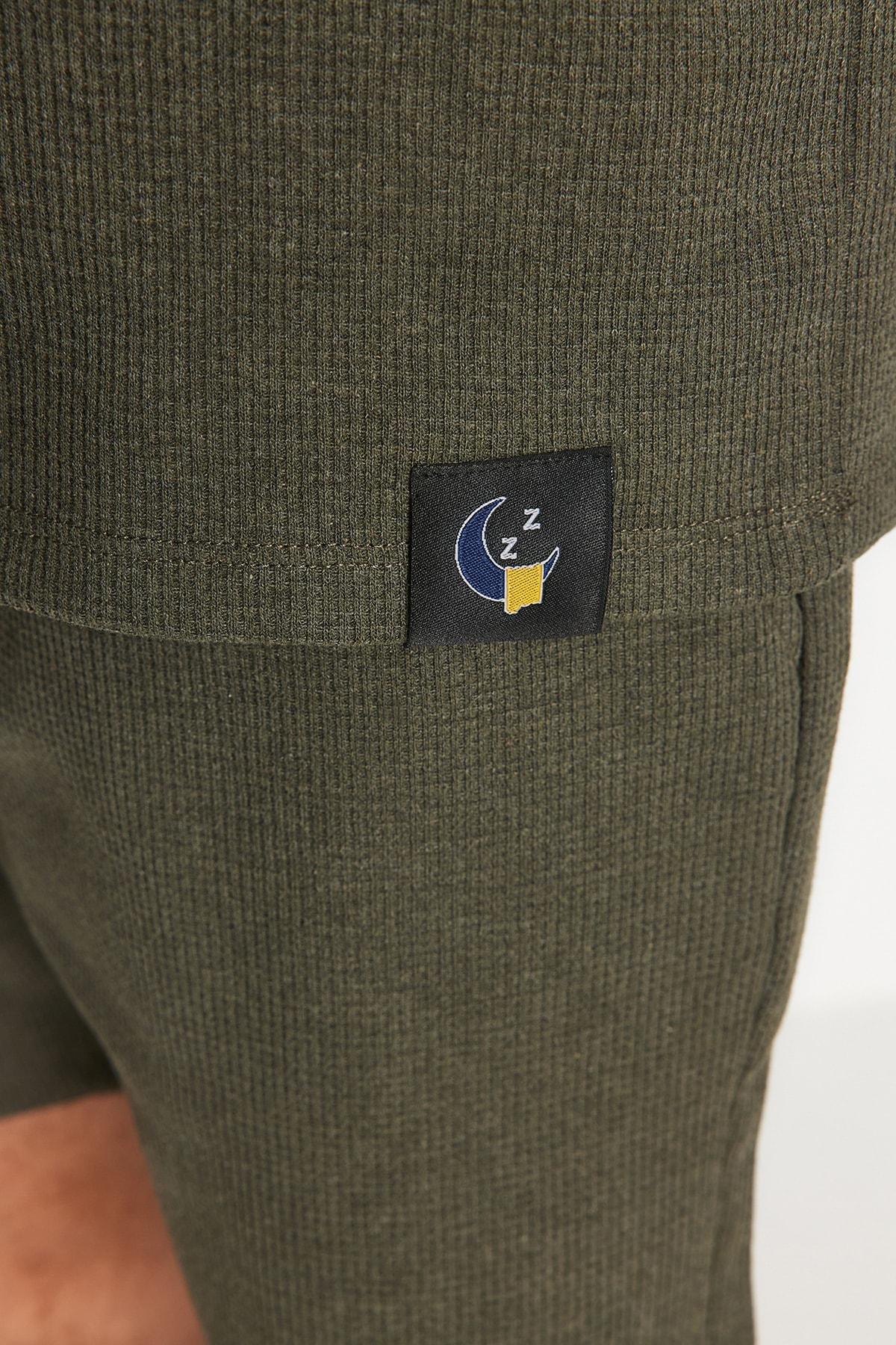 Khaki Crew Neck Pajama Set, Khaki, large image number 4