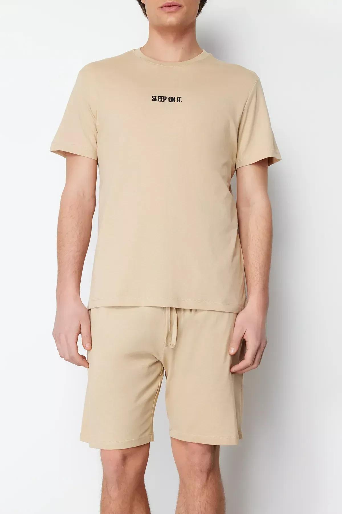 طقم بيجاما بفتحة رقبة مستديرة، بيج, Beige, large image number 4