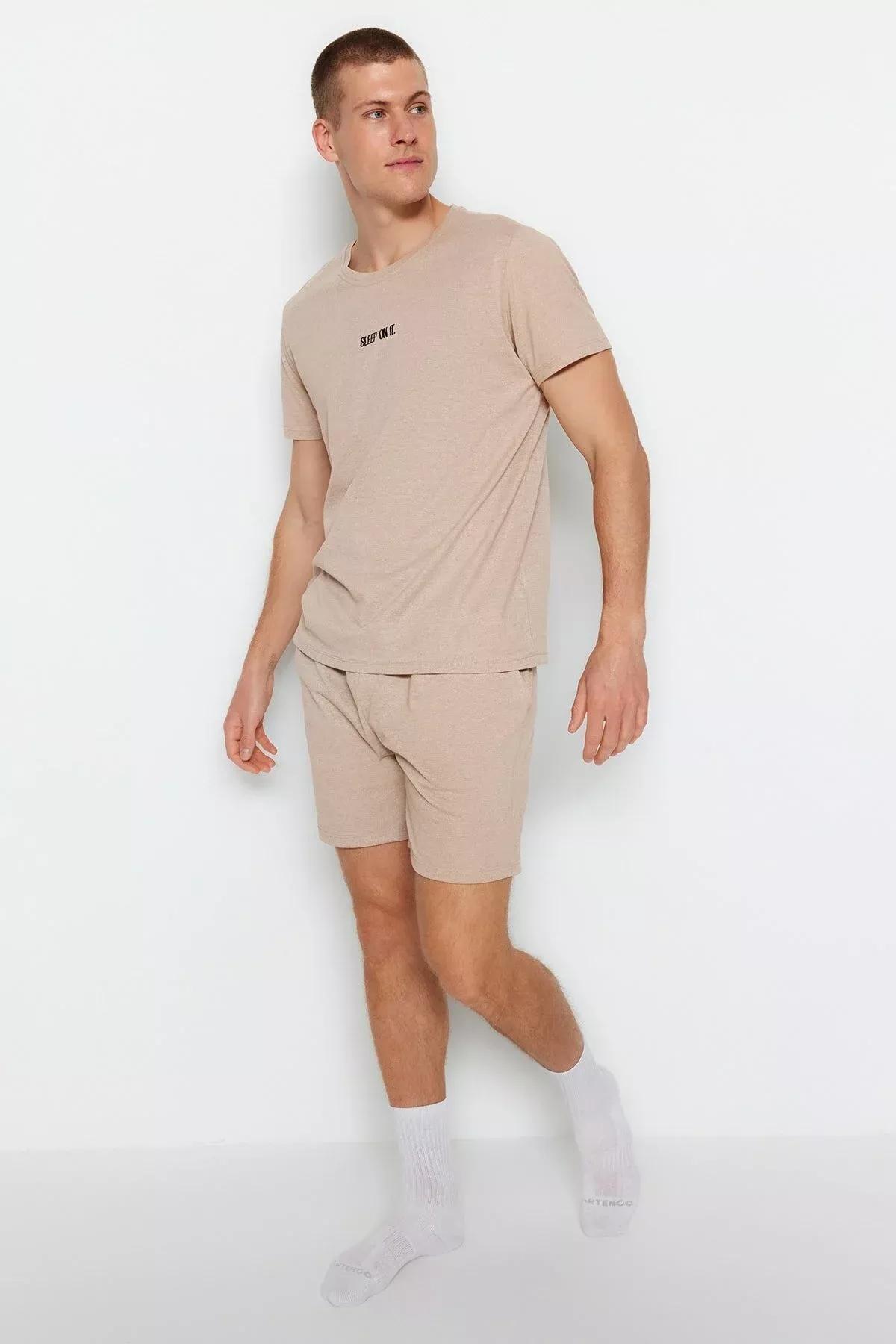 طقم بيجاما بفتحة رقبة مستديرة، بيج, Beige, large image number 6