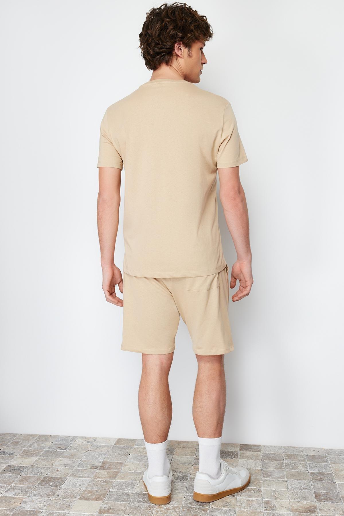 Beige Crew Neck Pajama Set, , large image number 9