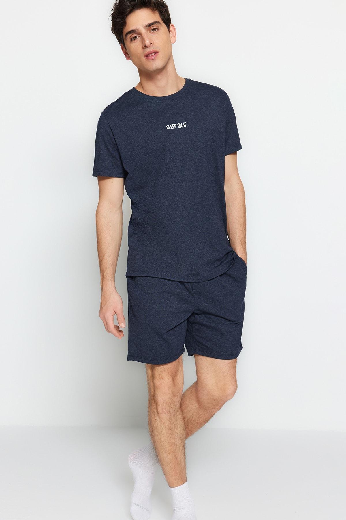 Navy Crew Neck Pajama Set, , large image number 0