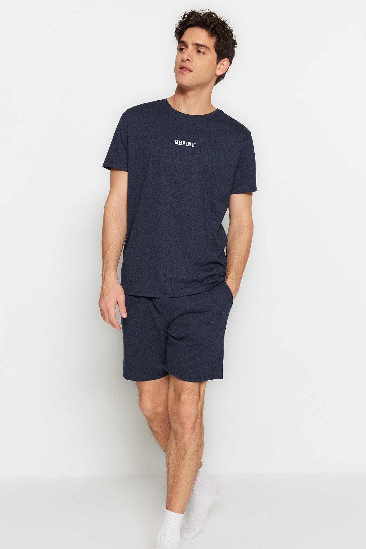 Navy Crew Neck Pajama Set, , large image number 1
