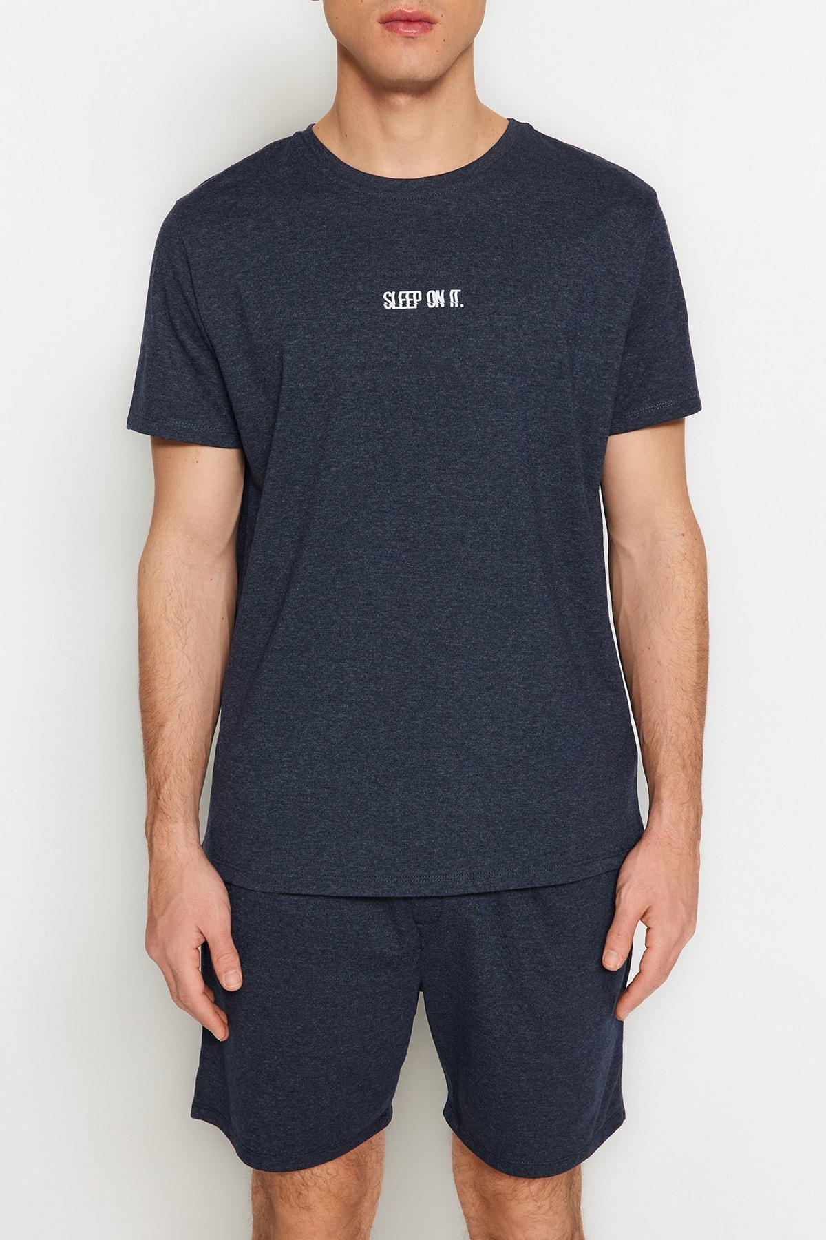 Navy Crew Neck Pajama Set, , large image number 3