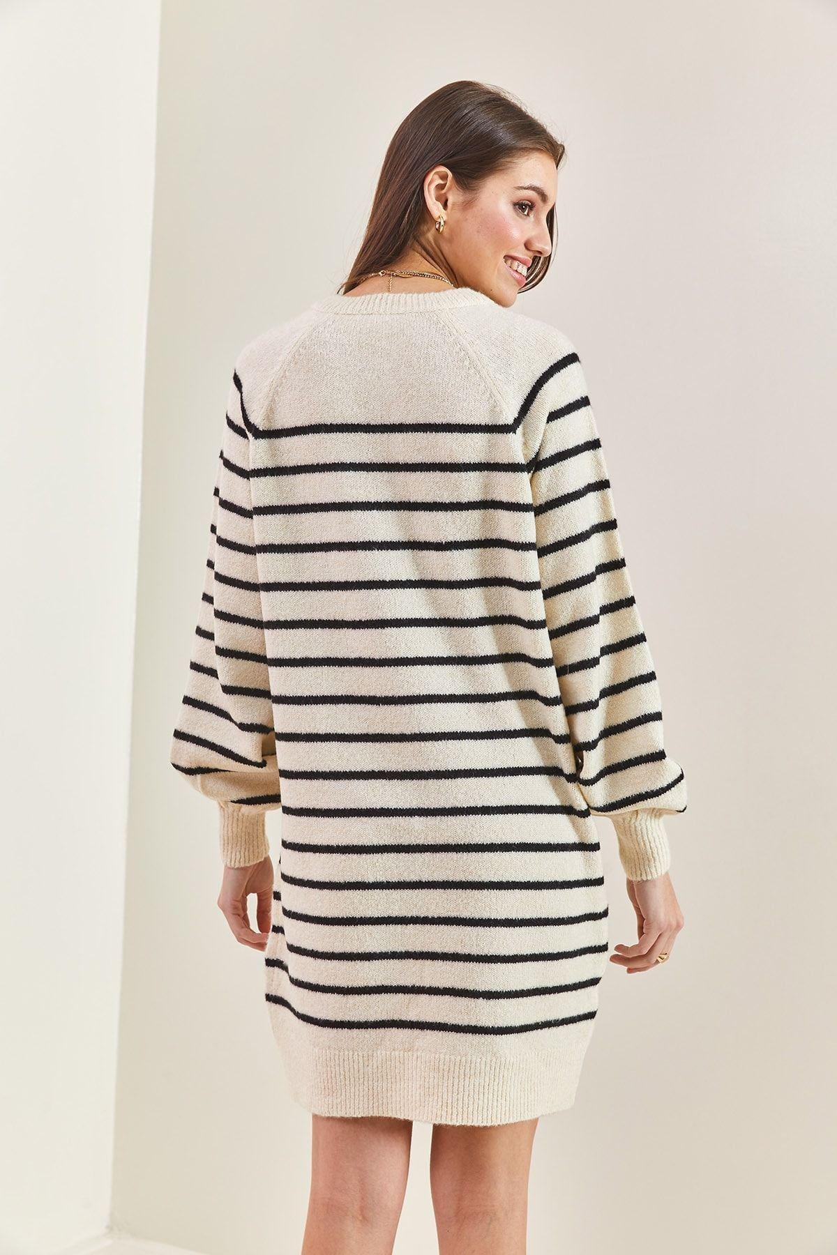 Multicolour Striped Buttoned Knitted Dress, C101_1881, large image number 2
