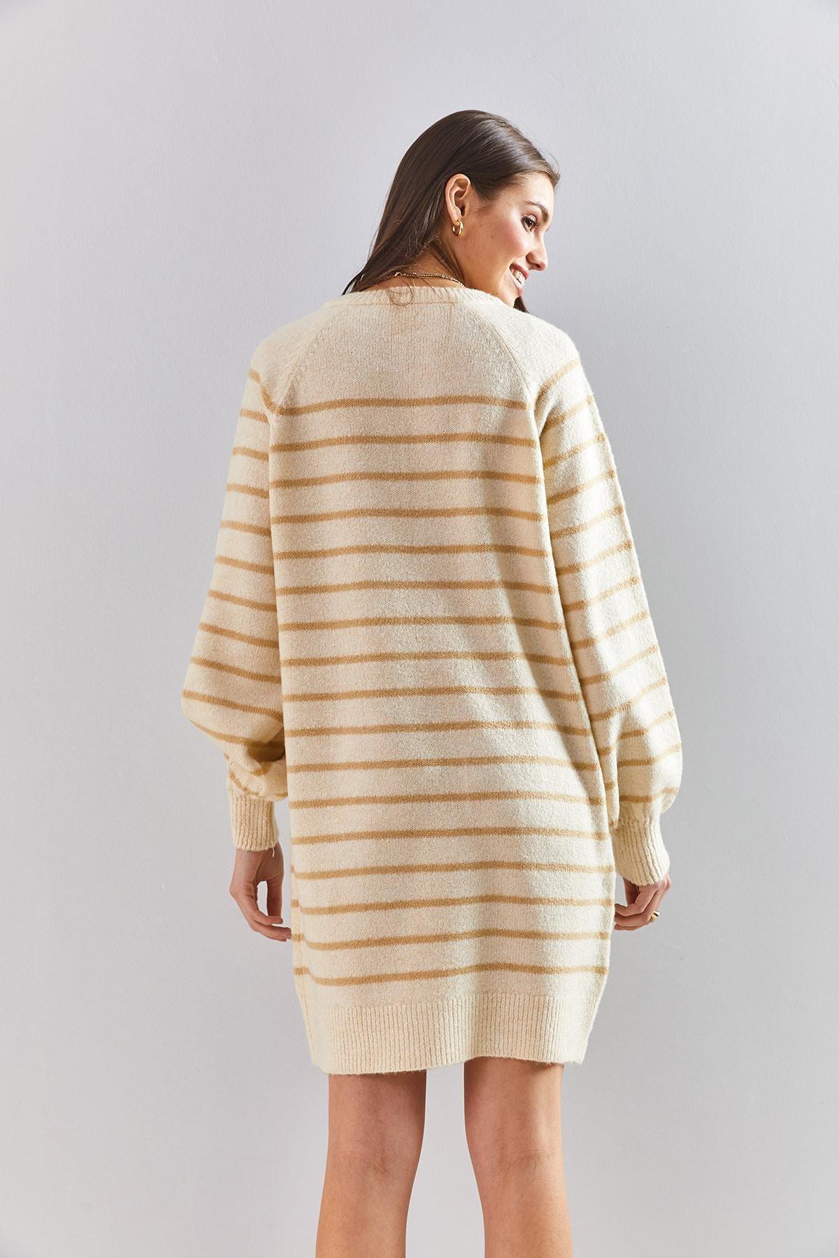 Multicolour Striped Buttoned Soft Knitted Dress, C101_4890, large image number 4