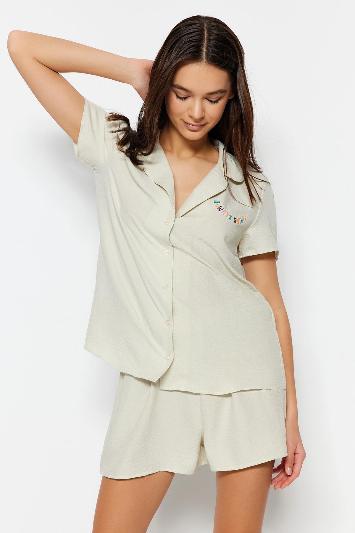 Beige Collared Pyjama Set, , large image number 2