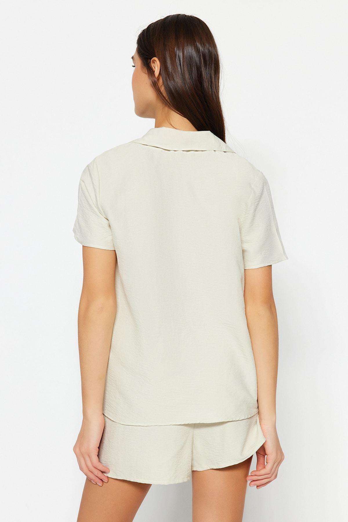 Beige Collared Pyjama Set, , large image number 4