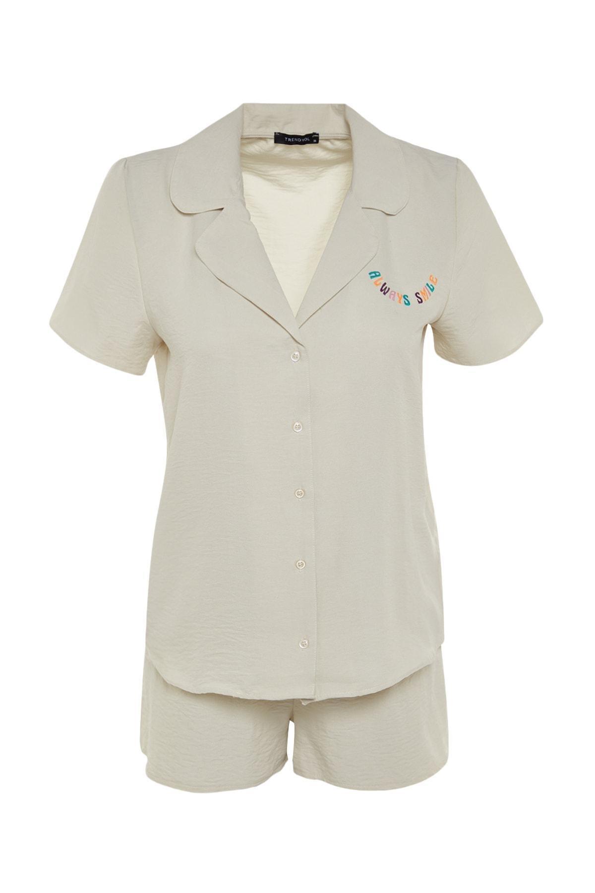 Beige Collared Pyjama Set, , large image number 6