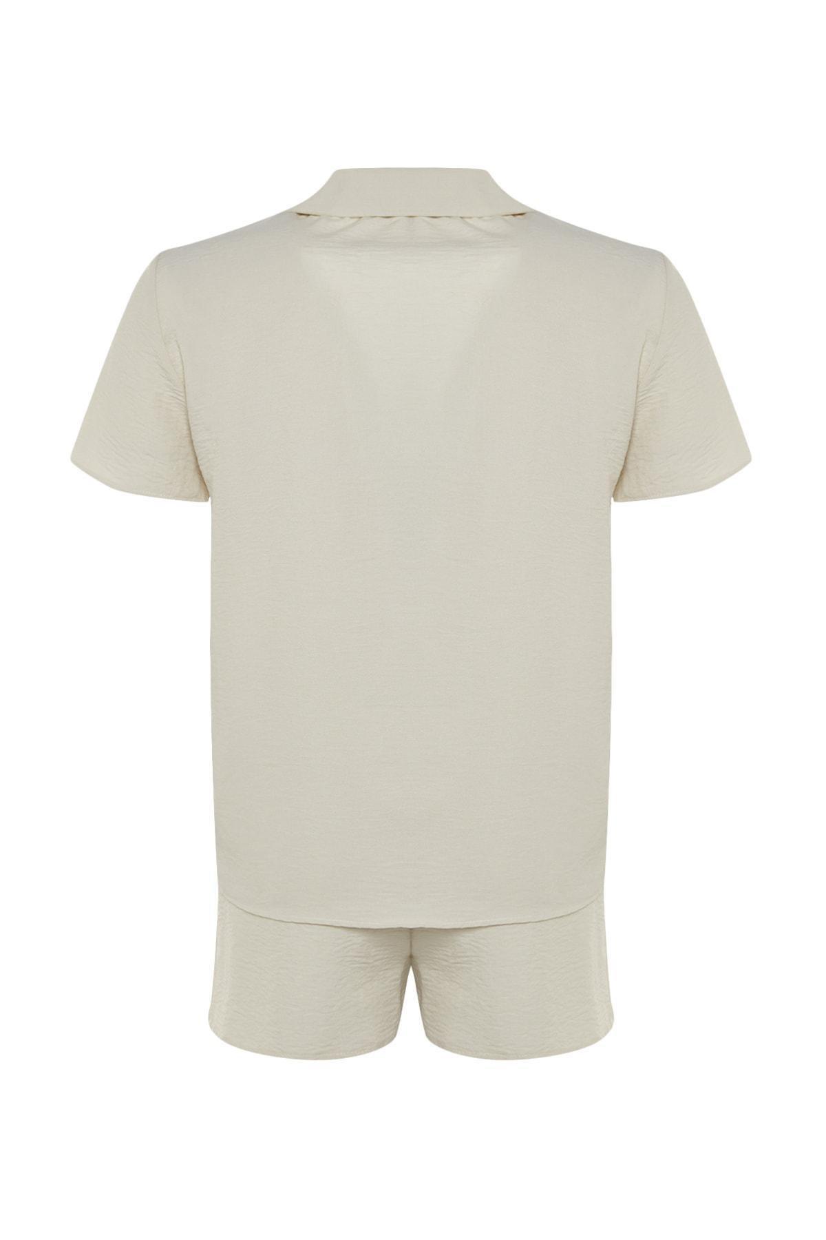 Beige Collared Pyjama Set, , large image number 8