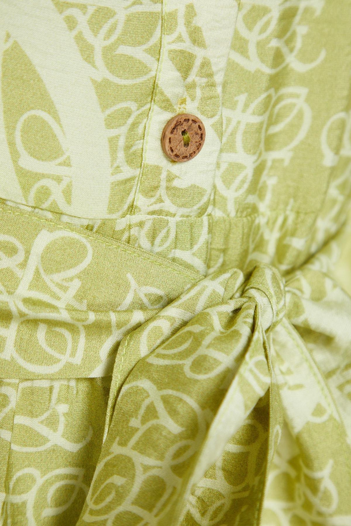 Green Belted Woven Patterned Dress, , large image number 6