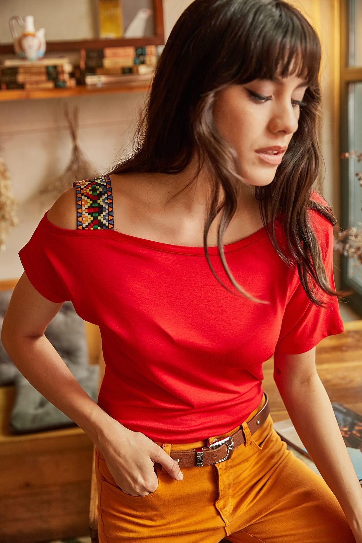 Red Ethnic Print Blouse, , large image number 0