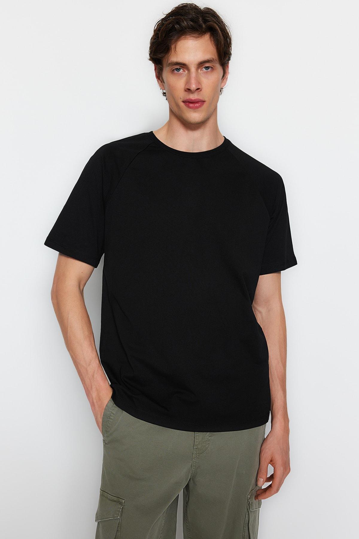 Black Crew Neck Relaxed T-Shirt, , large image number 1