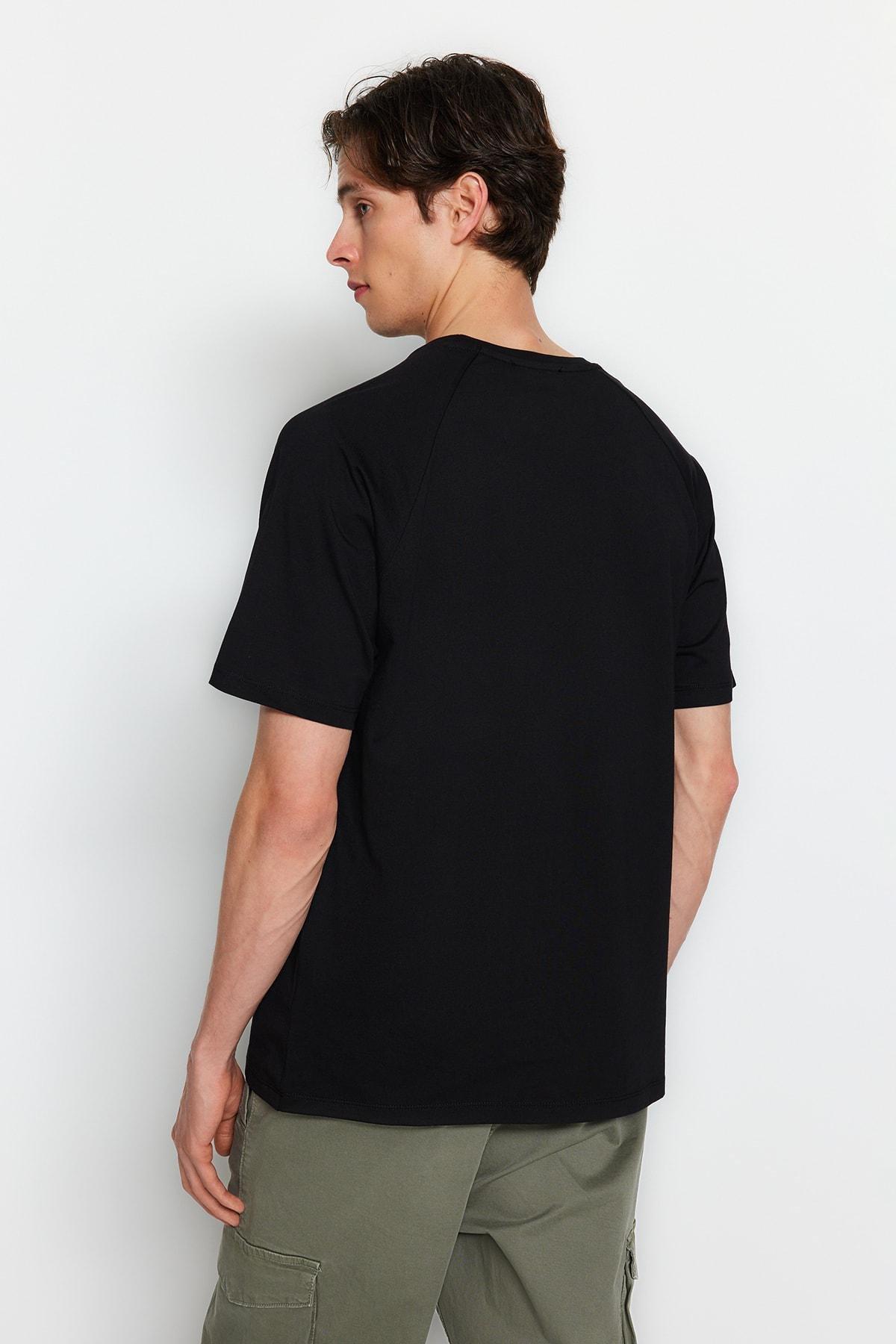 Black Crew Neck Relaxed T-Shirt, , large image number 4