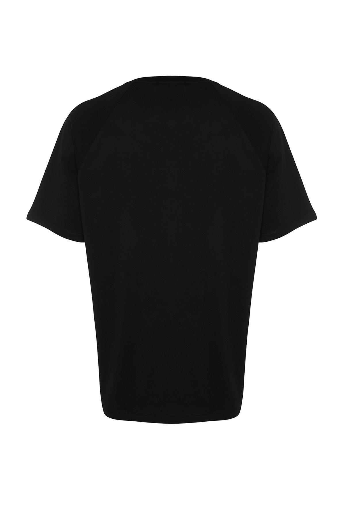 Black Crew Neck Relaxed T-Shirt, , large image number 5