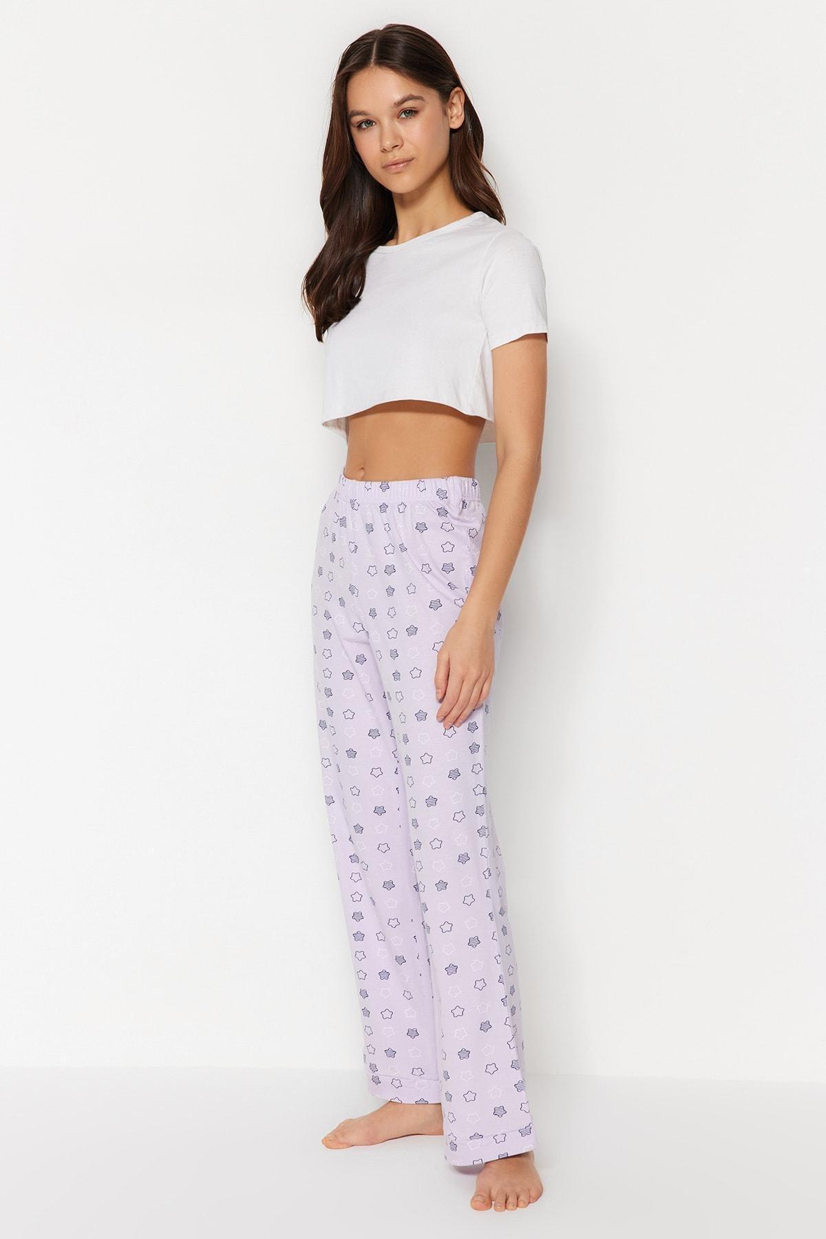 Purple Straight Pajama Bottoms, , large image number 0