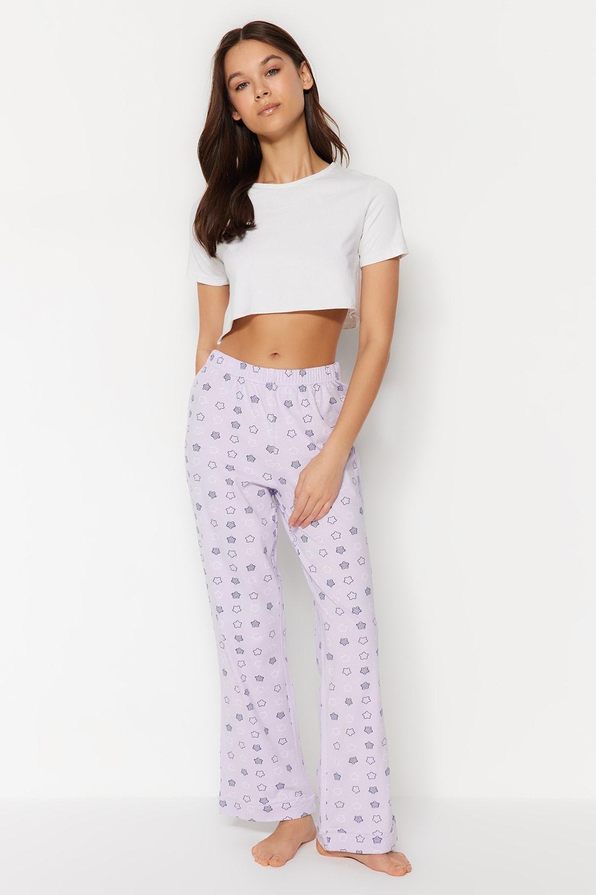 Purple Straight Pajama Bottoms, , large image number 1