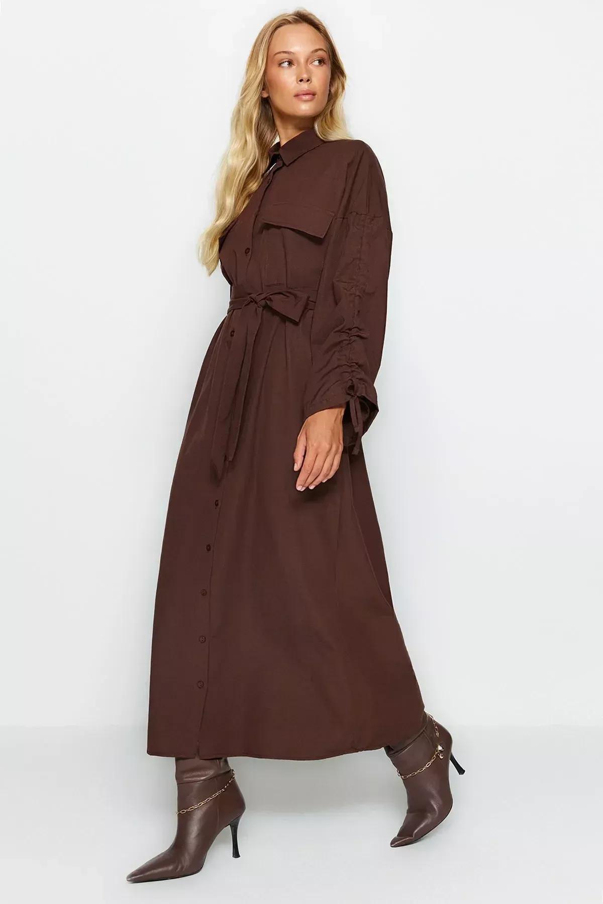 Brown Shirt Dress, Brown, large image number 4
